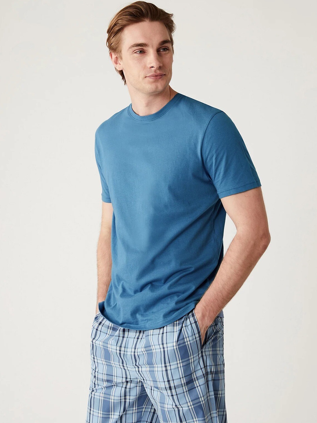

Marks & Spencer Checked Pure Cotton Night suit, Blue
