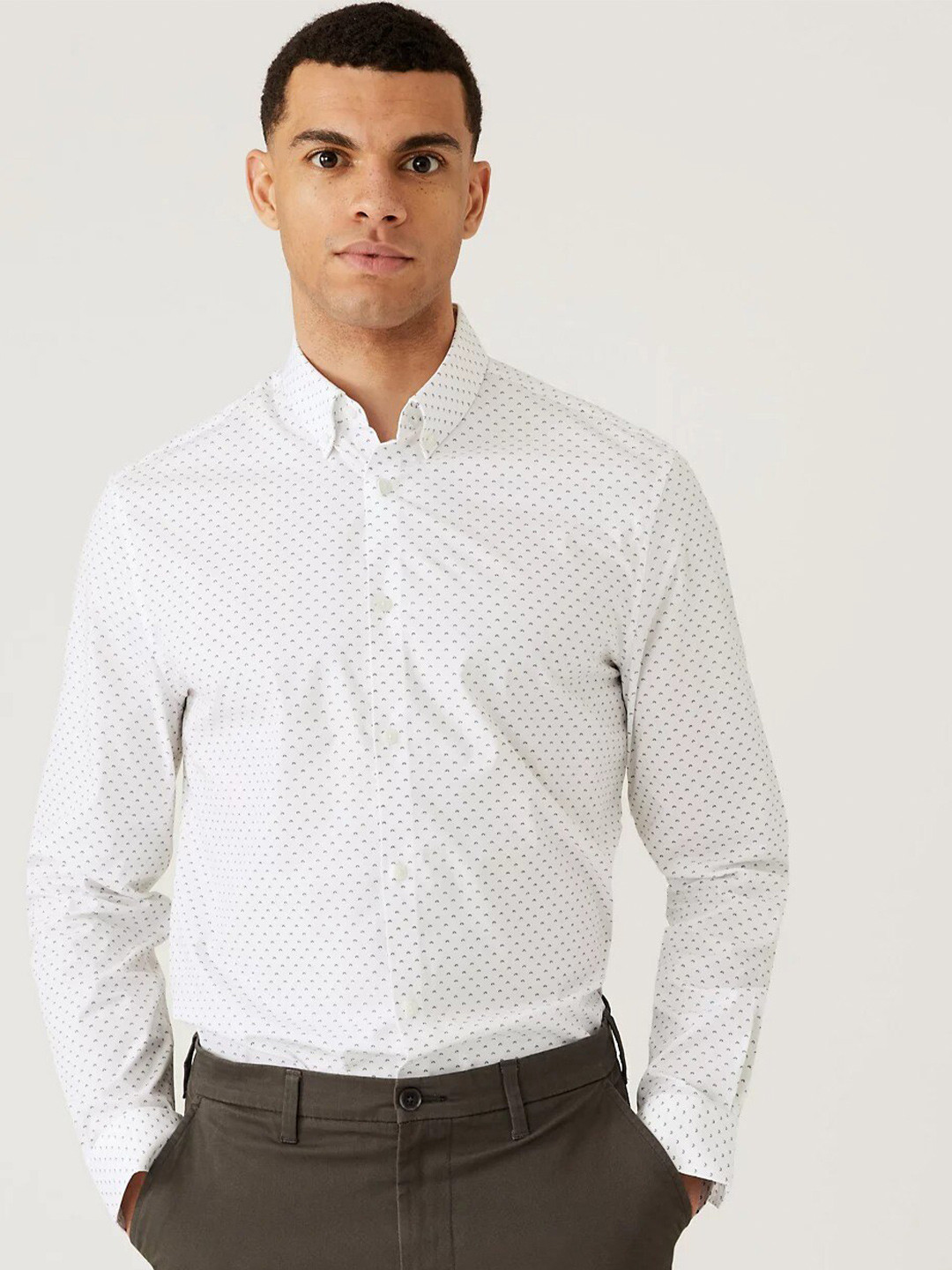 

Marks & Spencer Micro Ditsy Printed Spread Collar Long Sleeves Formal Shirt, White