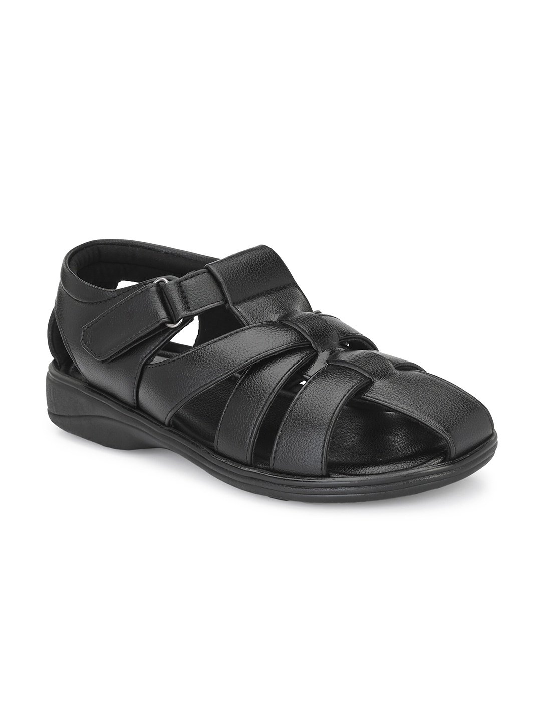 

Azzaro Black Men Textured Shoe-Style Sandals With Velcro Closure