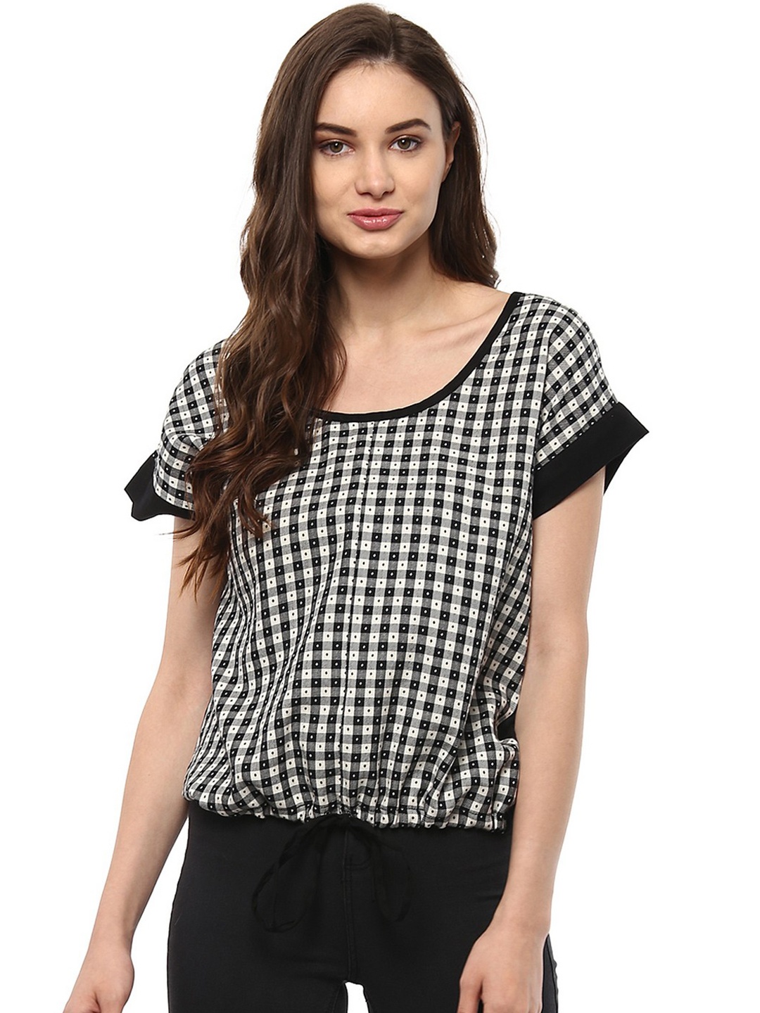 

Zima Leto Women Black Checked Blouson Top