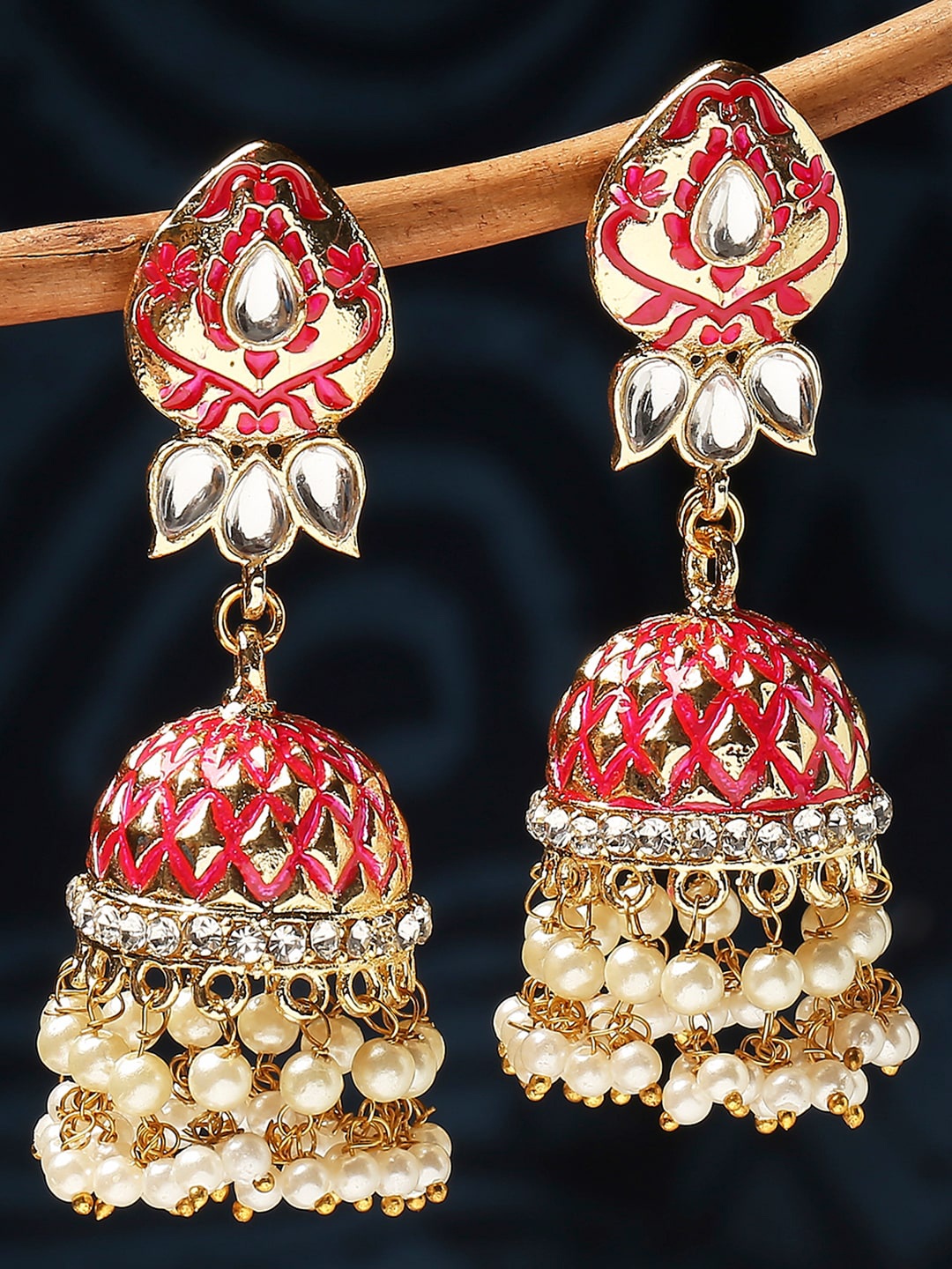 

OOMPH Kundan Studded Dome Shaped Jhumkas, Pink