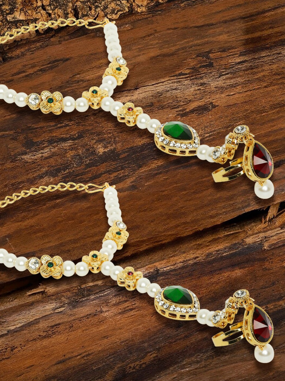 

OOMPH Set Of 2 Kundan Ring Bracelet, Gold
