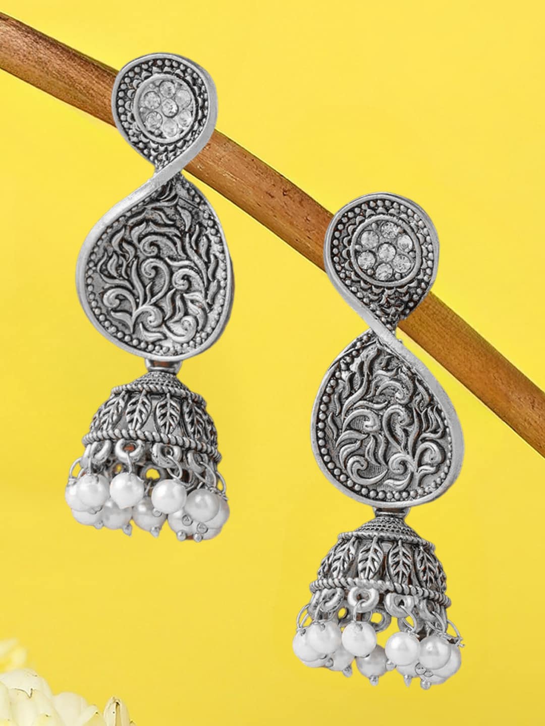 

OOMPH Dome Shaped Oxidised Jhumkas, Silver