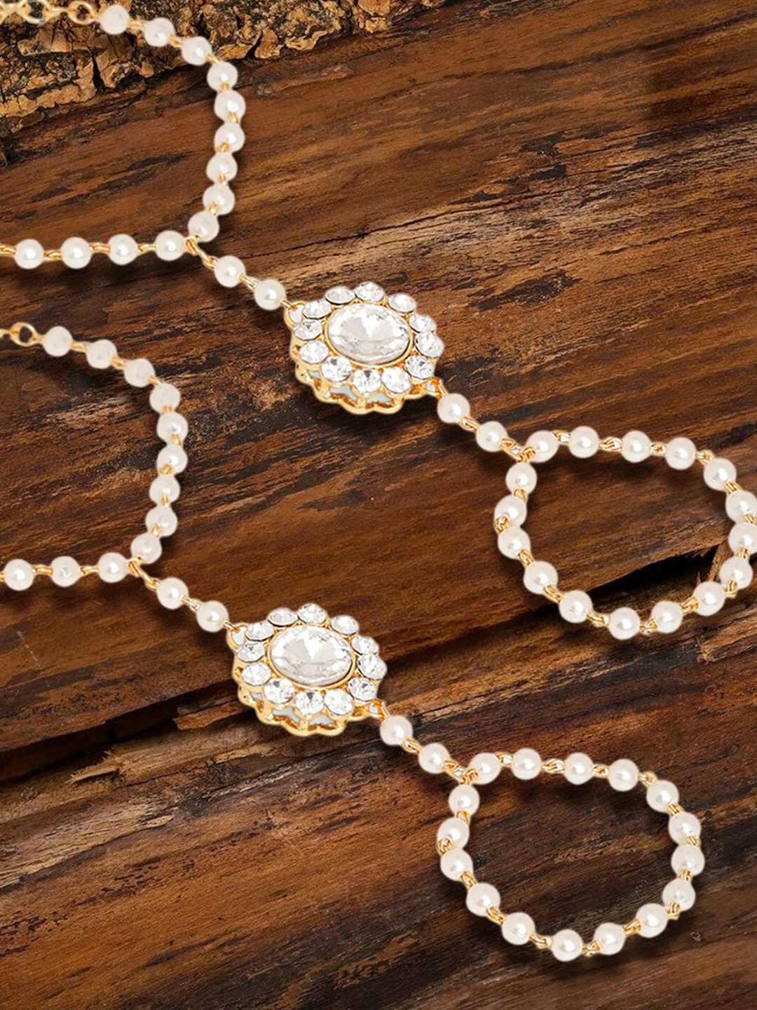 

OOMPH Set Of 2 Kundan Ring Bracelet, Gold