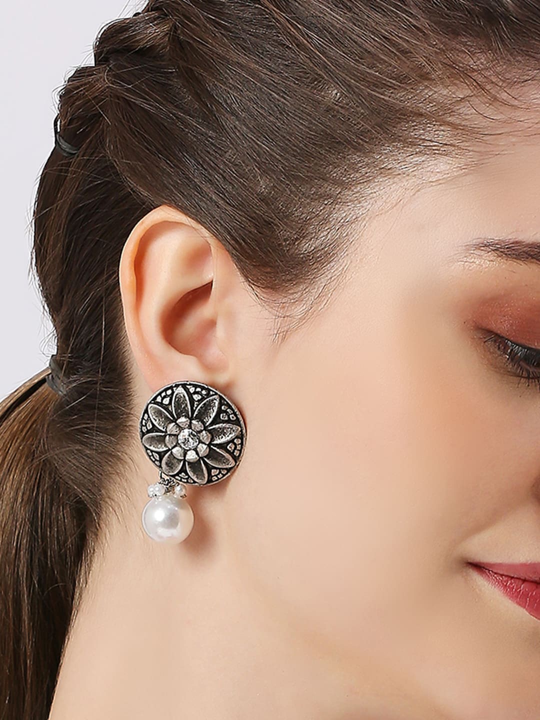 

OOMPH Contemporary Oxidised Drop Earrings, Silver