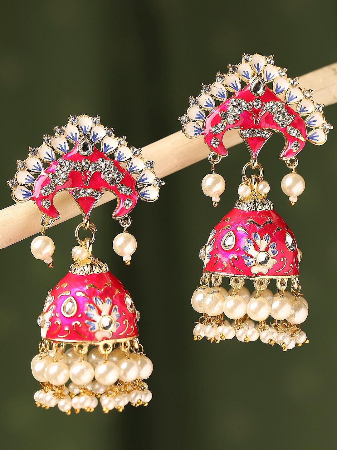 

OOMPH Dome Shaped Meenakari Jhumkas, Gold