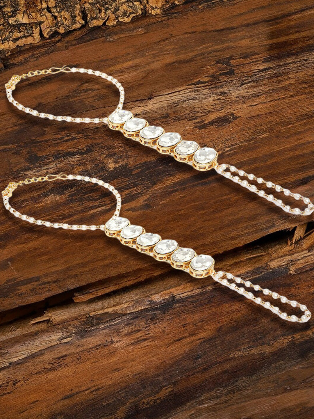 

OOMPH Set Of 2 Kundan Ring Bracelet, Gold