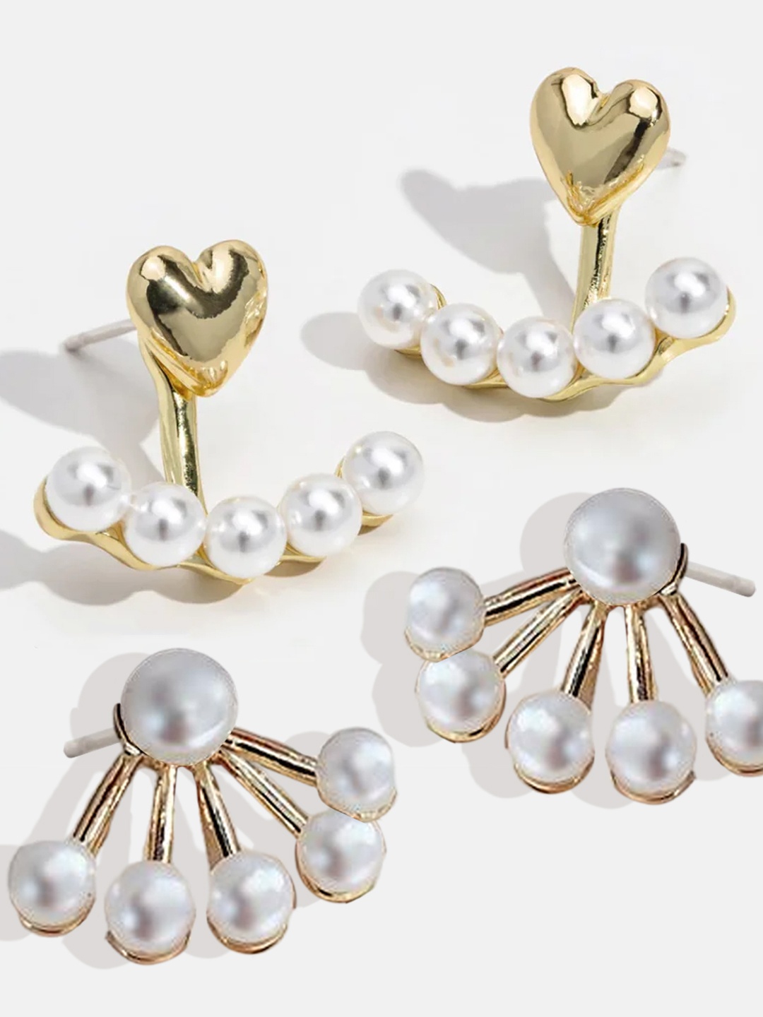 

OOMPH Set Of 2 Heart Shaped Studs Earrings, Gold