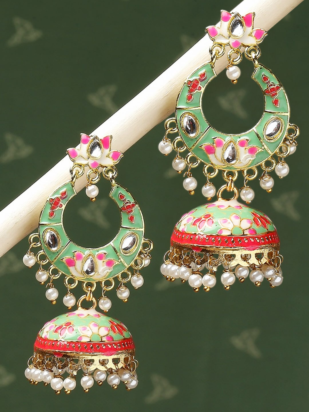 

OOMPH Dome Shaped Meenakari Jhumkas, Gold