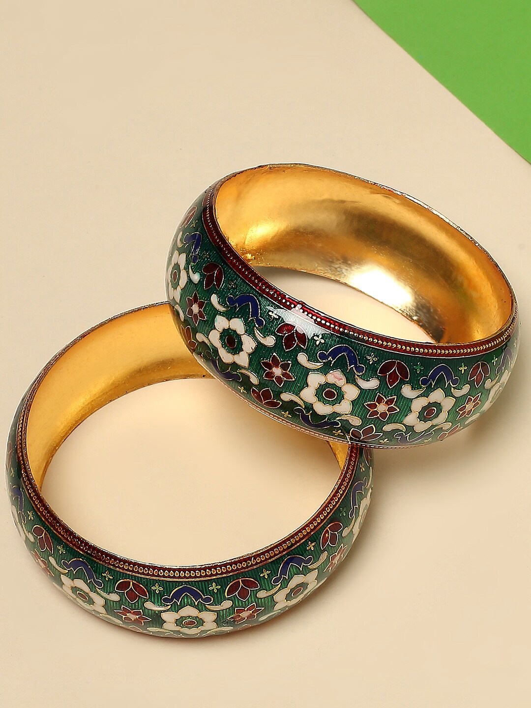 

OOMPH Set of 2 Gold-Plated Meenakari Floral Kada Bangles