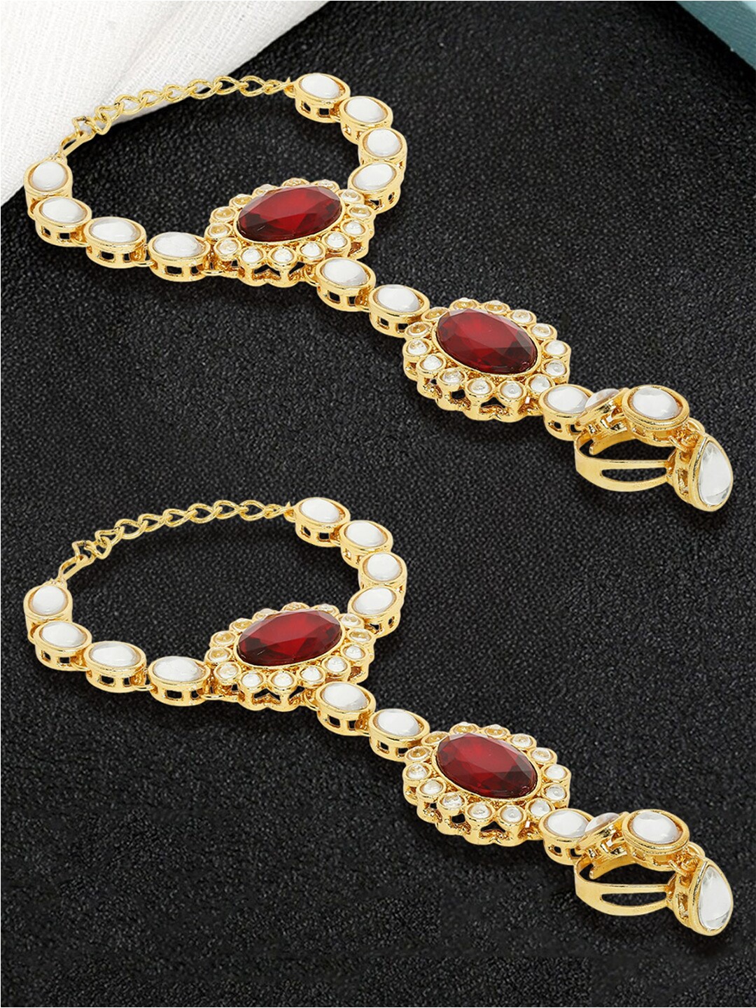 

OOMPH Set Of 2 Kundan Ring Bracelet, Gold