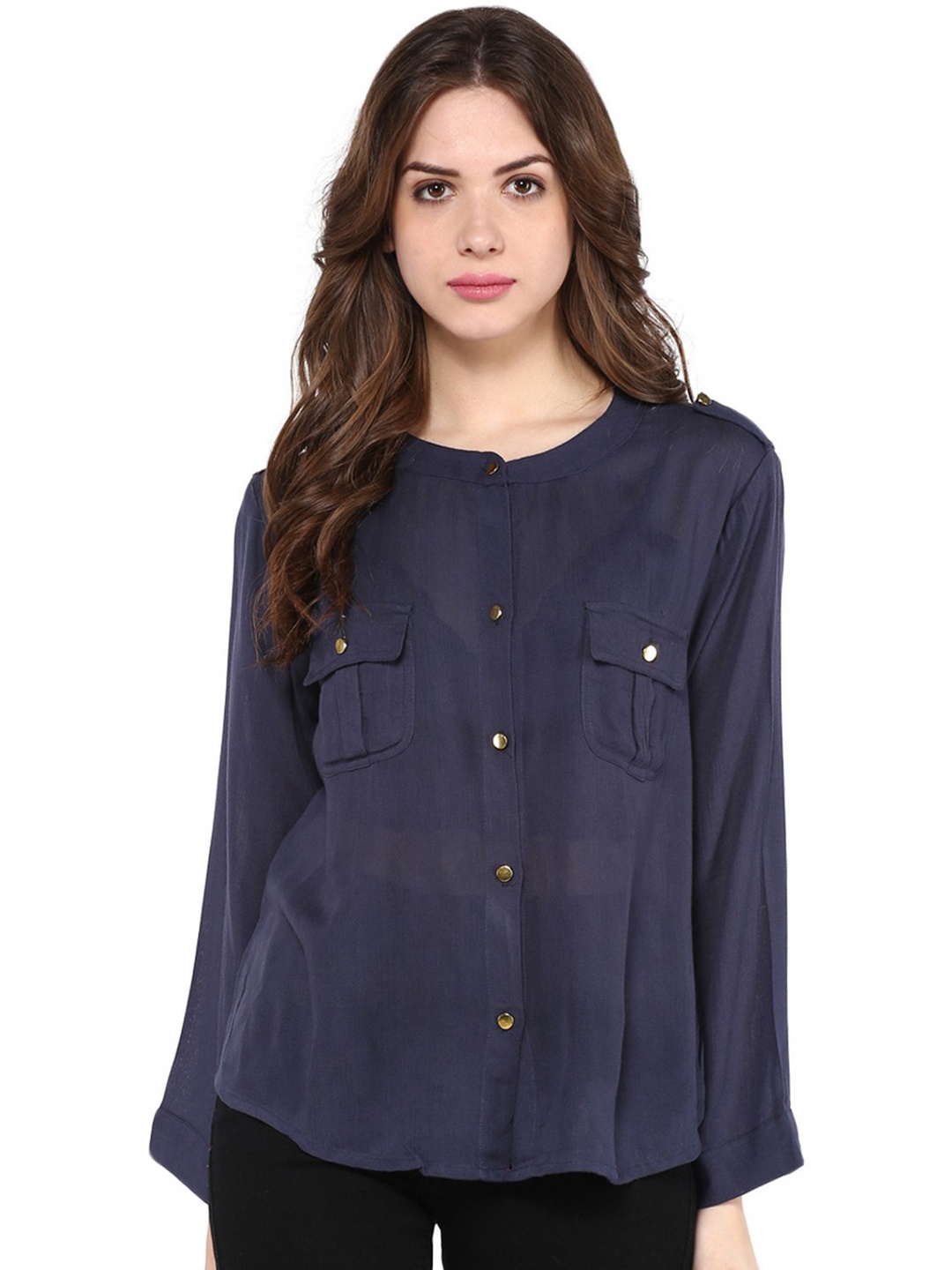 

Zima Leto Women Navy Solid Top, Navy blue