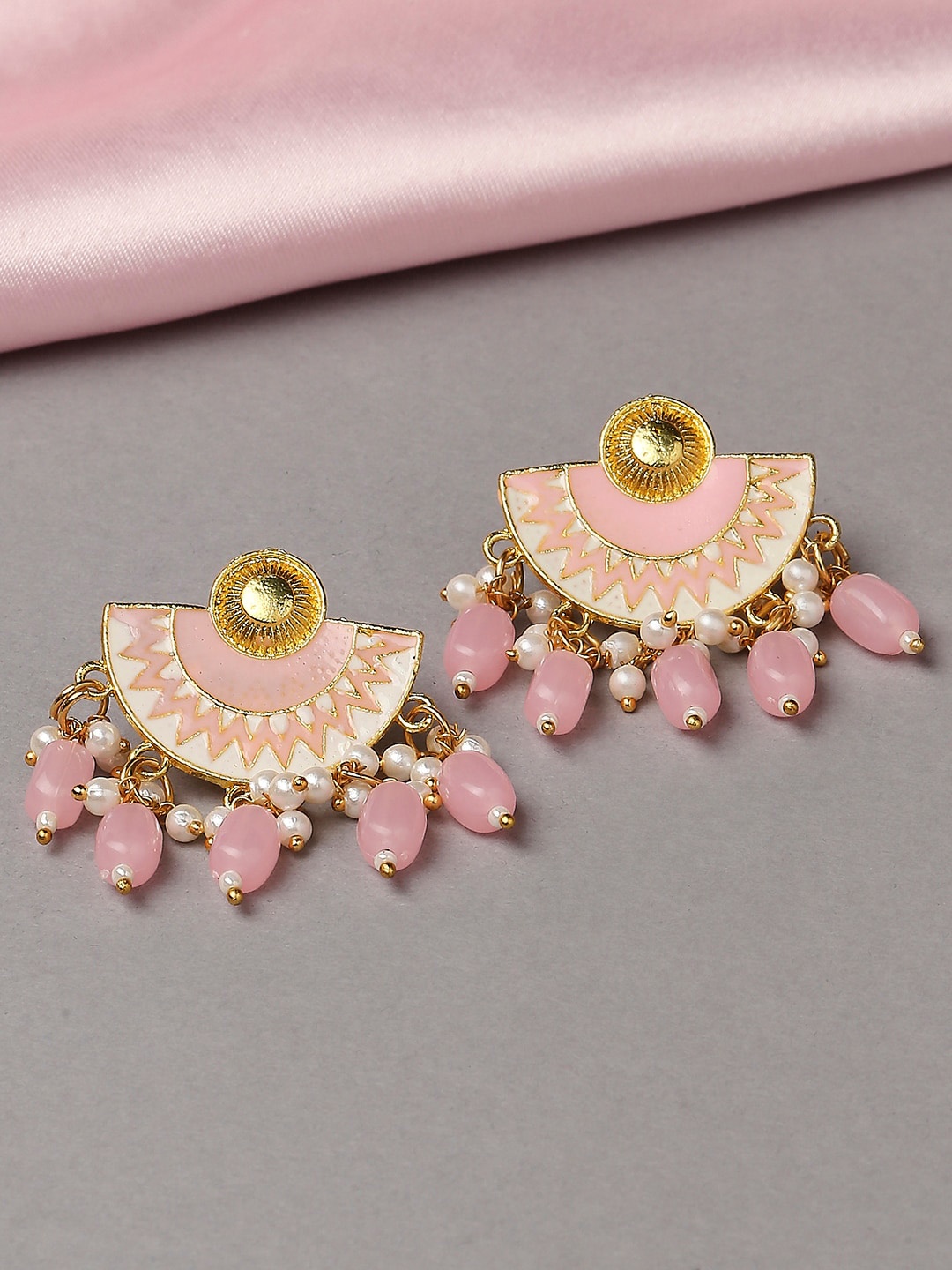 

OOMPH Stone Studded & Beaded Meenakari Chandbalis, Gold