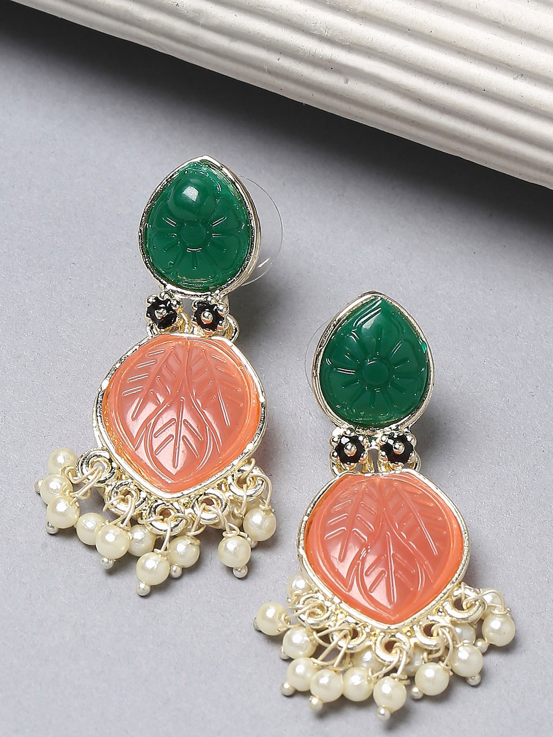 

OOMPH Stone-Studded & Beaded Drop Earrings, Gold