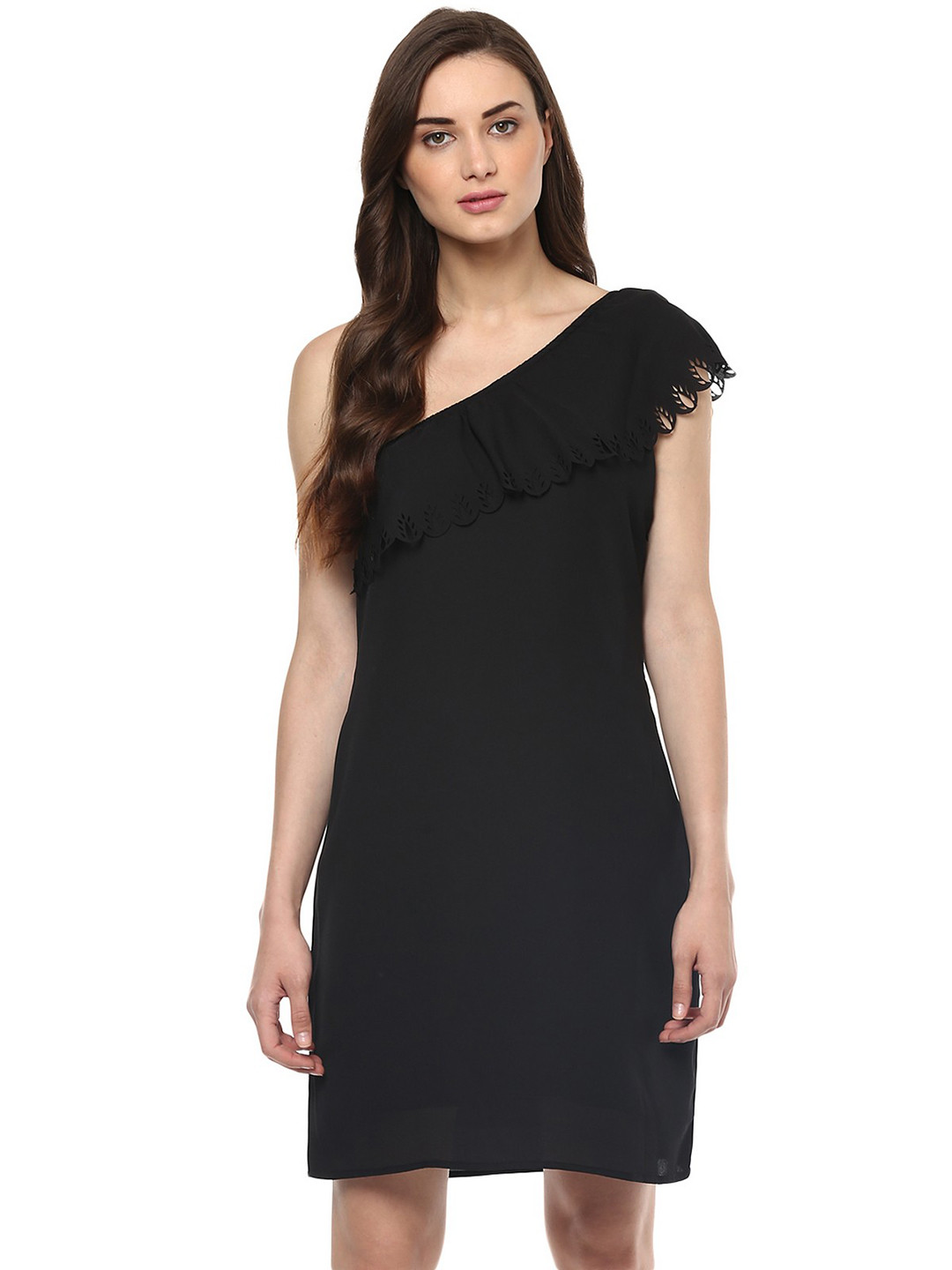 

Zima Leto Women Black Solid One Shoulder Sheath Dress
