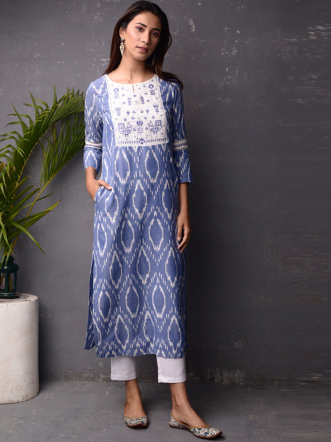 

PINKSKY Geometric Printed A-Line Kurta, Blue