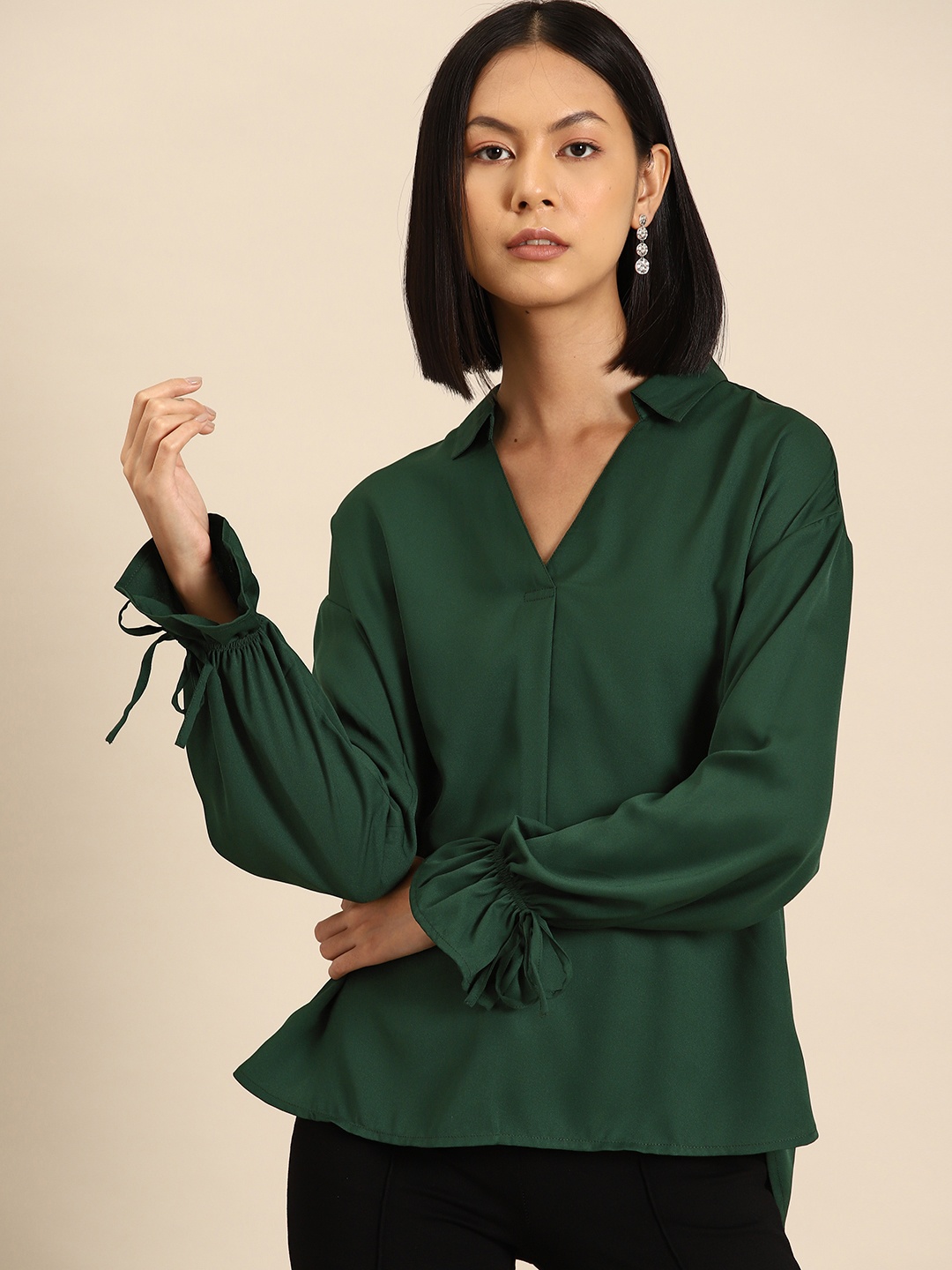 

all about you Puff Sleeve Georgette Shirt Style Top, Olive