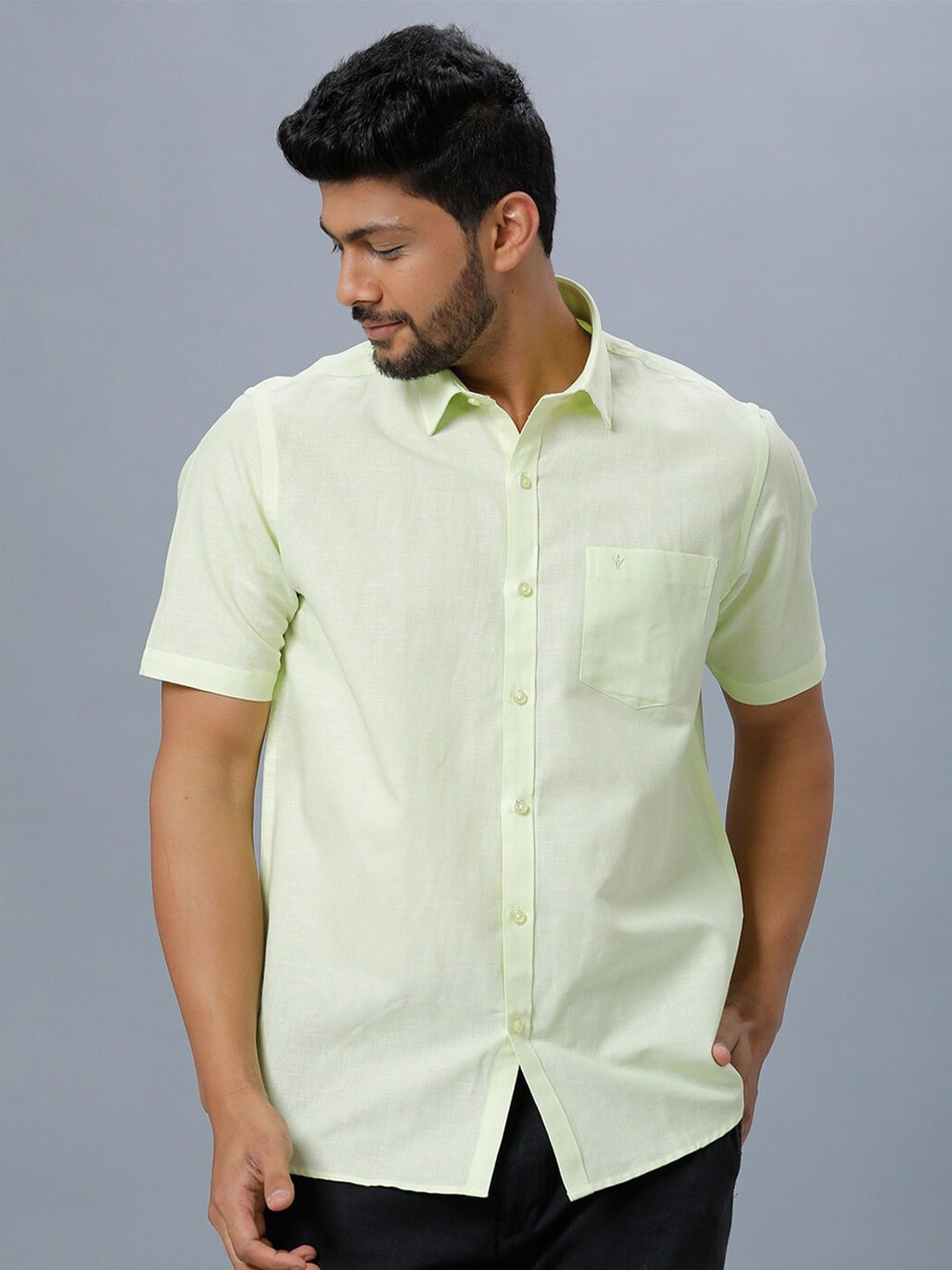 

Ramraj Spread Collar Short Sleeves Regular Fit Cotton Casual Shirt, Green