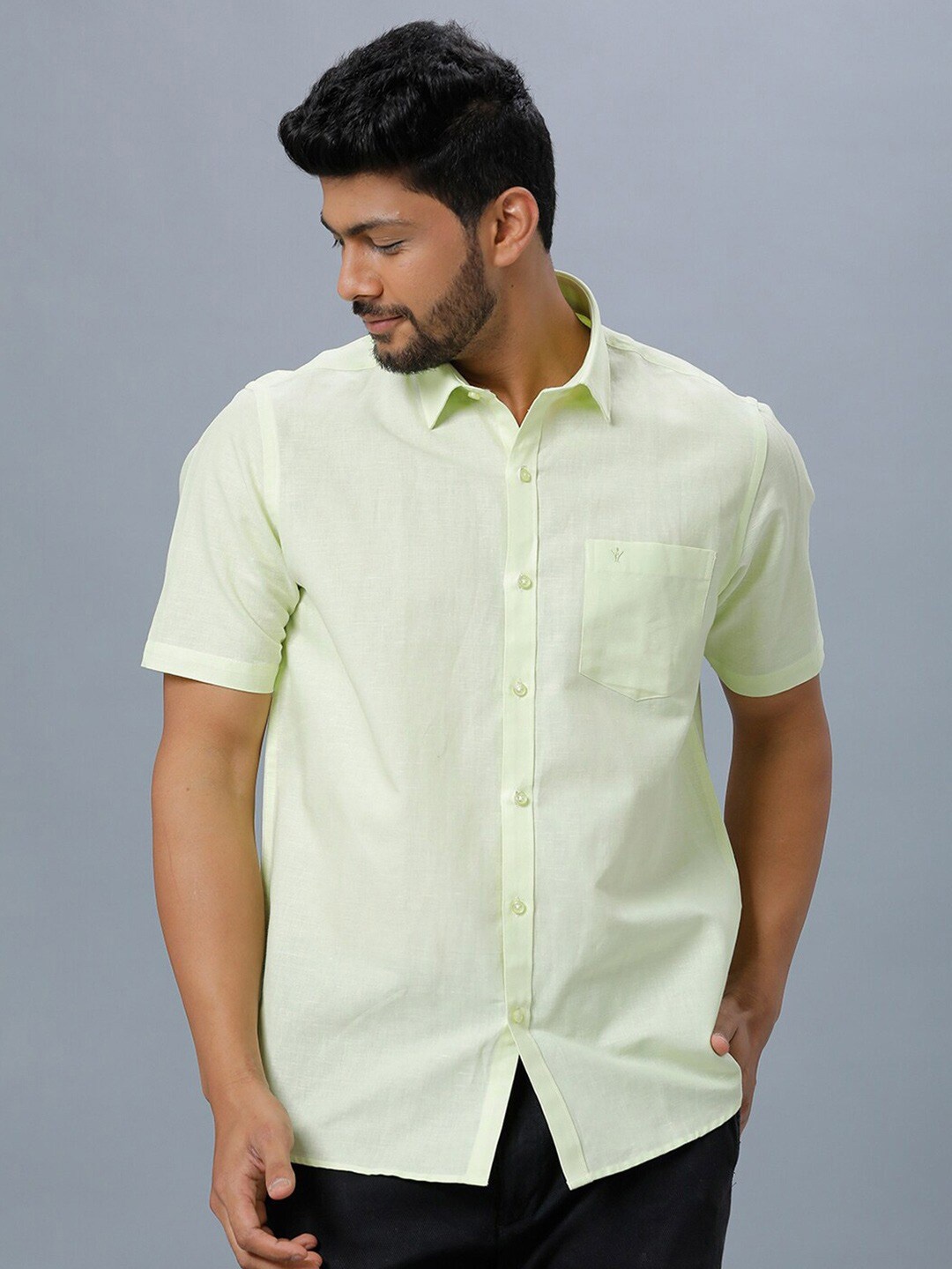 

Ramraj Spread Collar Short Sleeves Regular Fit Cotton Casual Shirt, Green