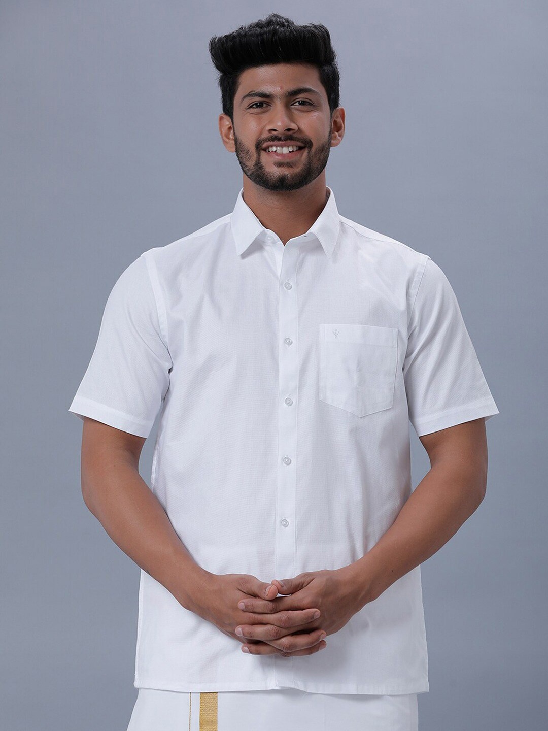 

Ramraj Spread Collar Short Sleeves Regular Fit Cotton Casual Shirt, White