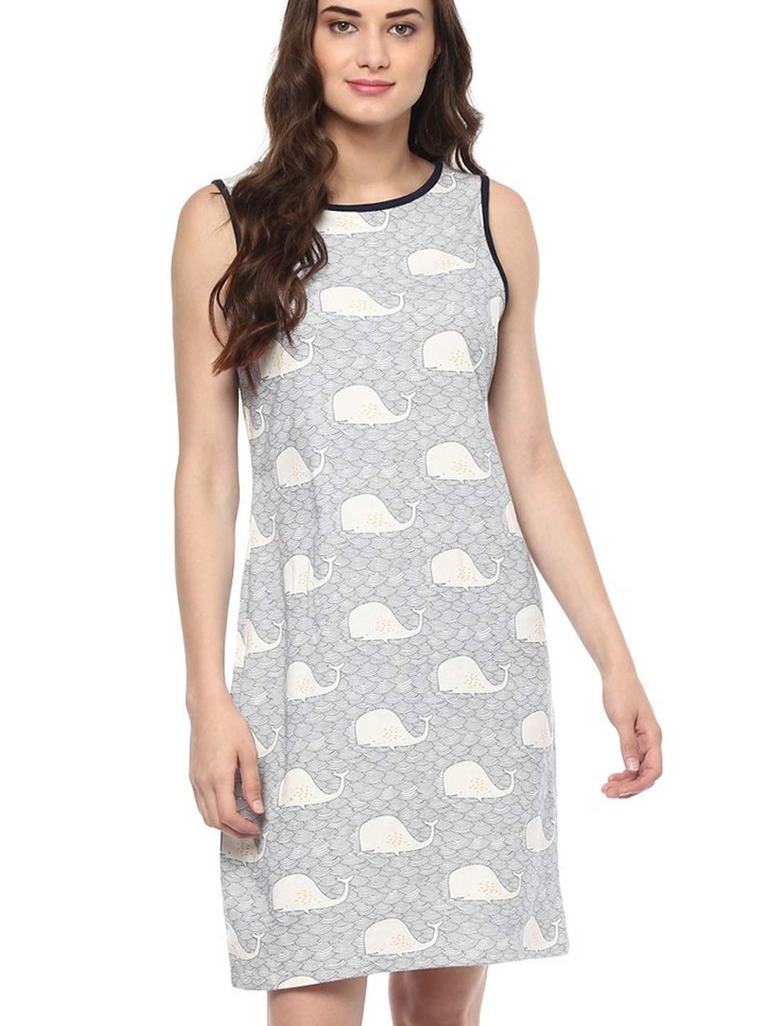 

Zima Leto Women White & Grey Printed Shift Dress