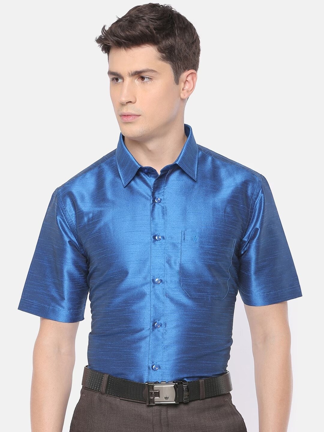 

Ramraj Spread Collar Short Sleeves Regular Fit Formal Shirt, Blue