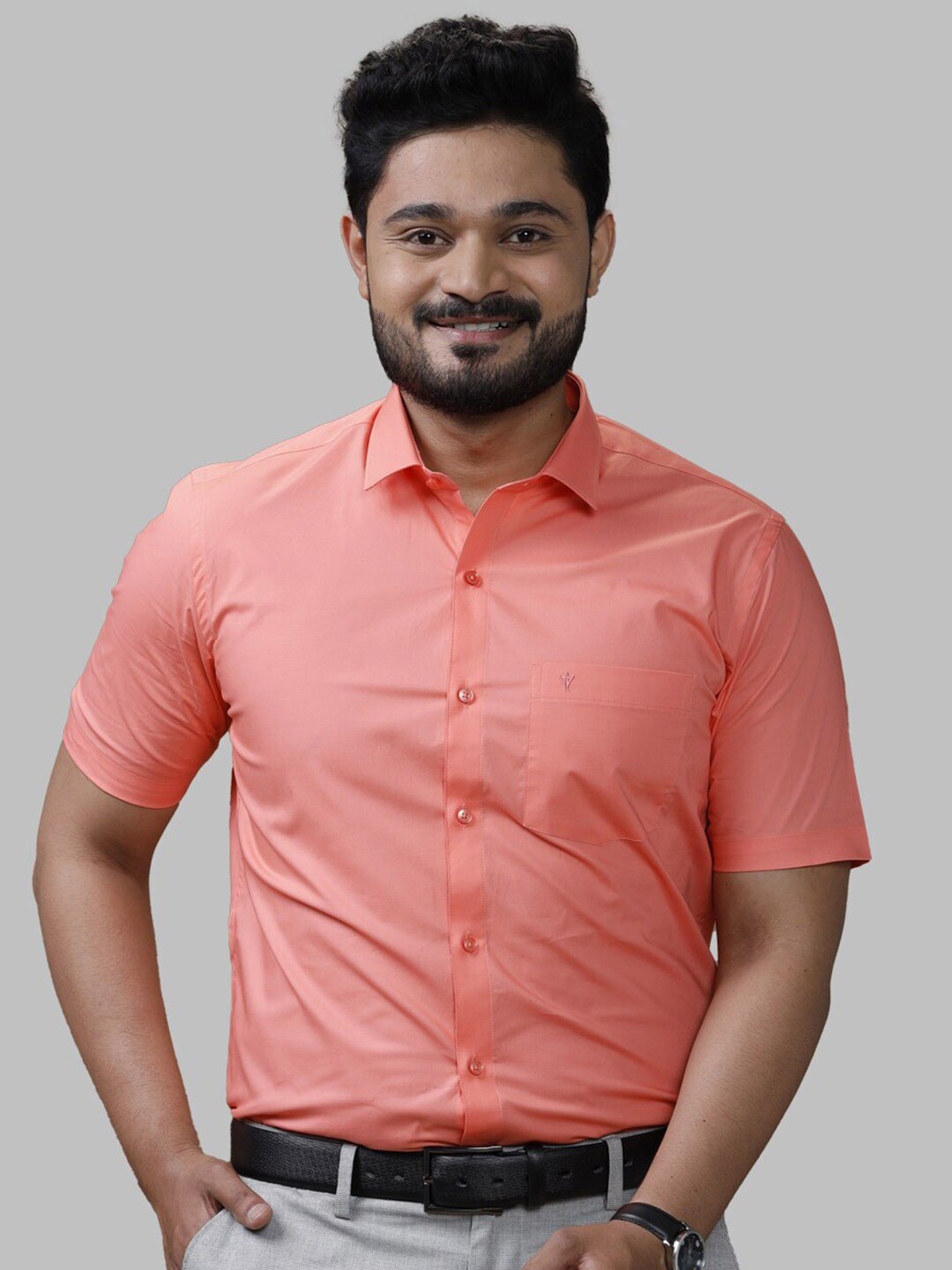 

Ramraj Spread Collar Short Sleeves Slim Fit Cotton Casual Shirt, Pink