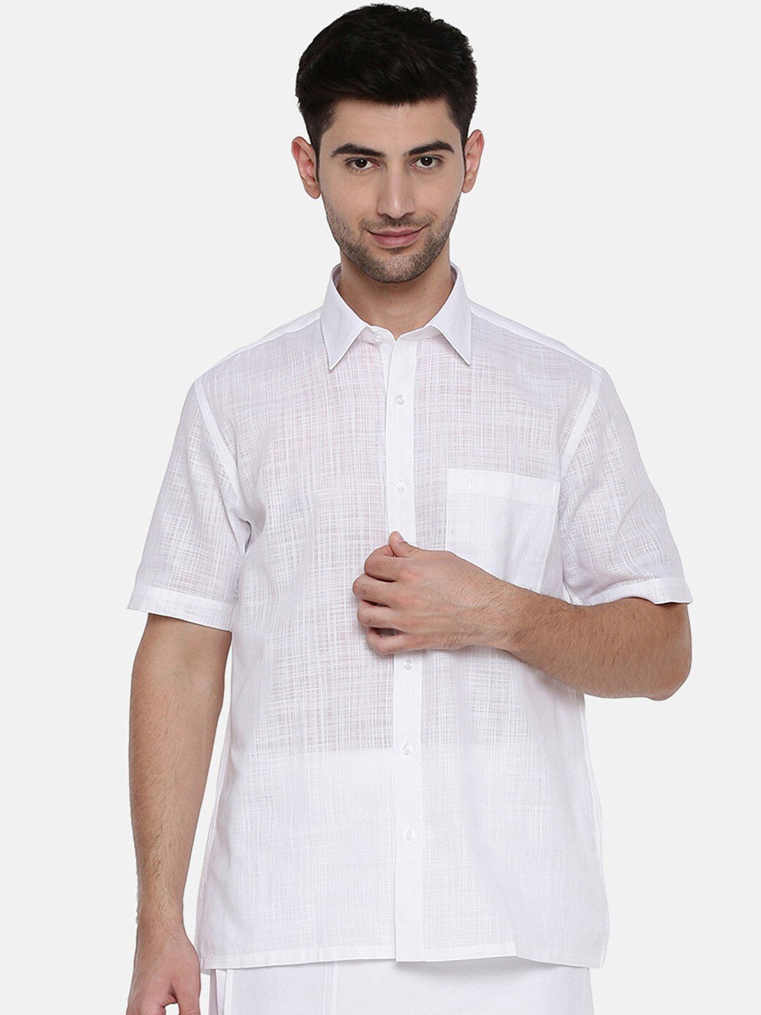 

Ramraj Spread Collar Short Sleeves Regular Fit Cotton Casual Shirt, White