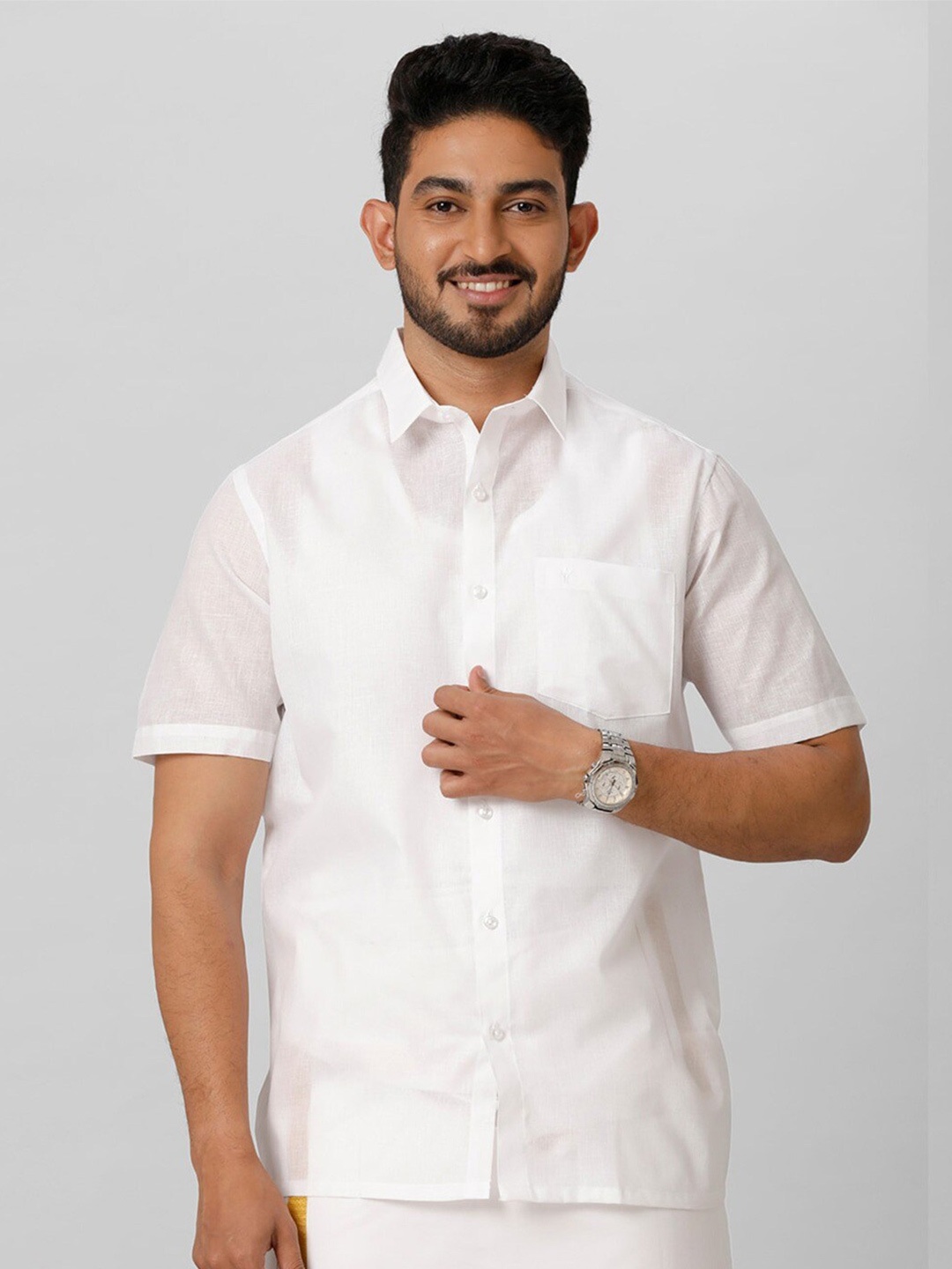 

Ramraj Spread Collar Semi Sheer Regular Fit Cotton Casual Shirt, White