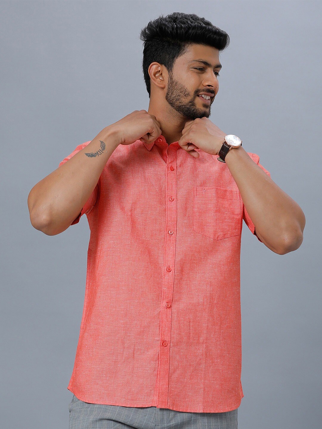 

Ramraj Spread Collar Regular Fit Cotton Casual Shirt, Orange
