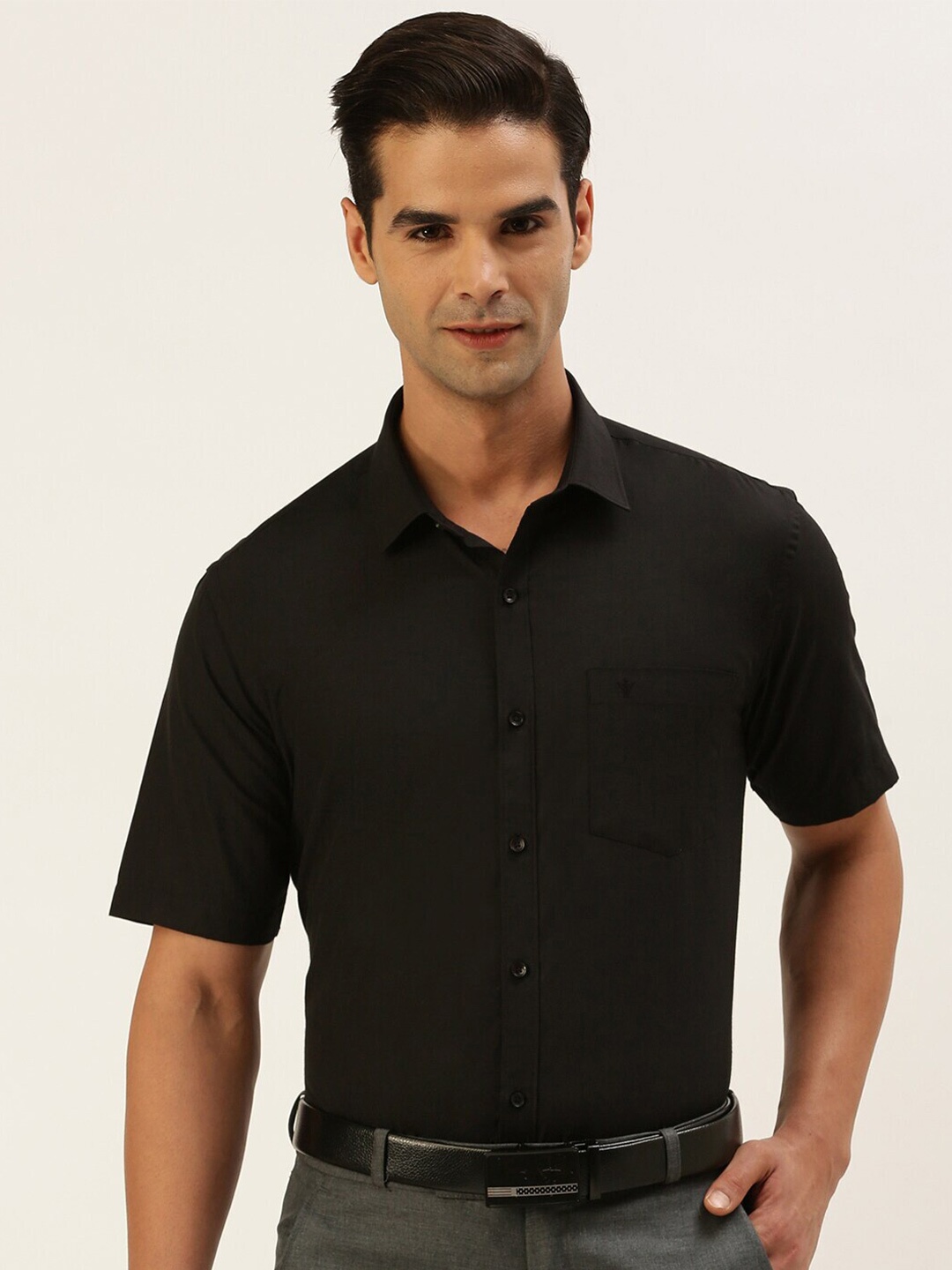 

Ramraj Spread Collar Regular Fit Cotton Formal Shirt, Black