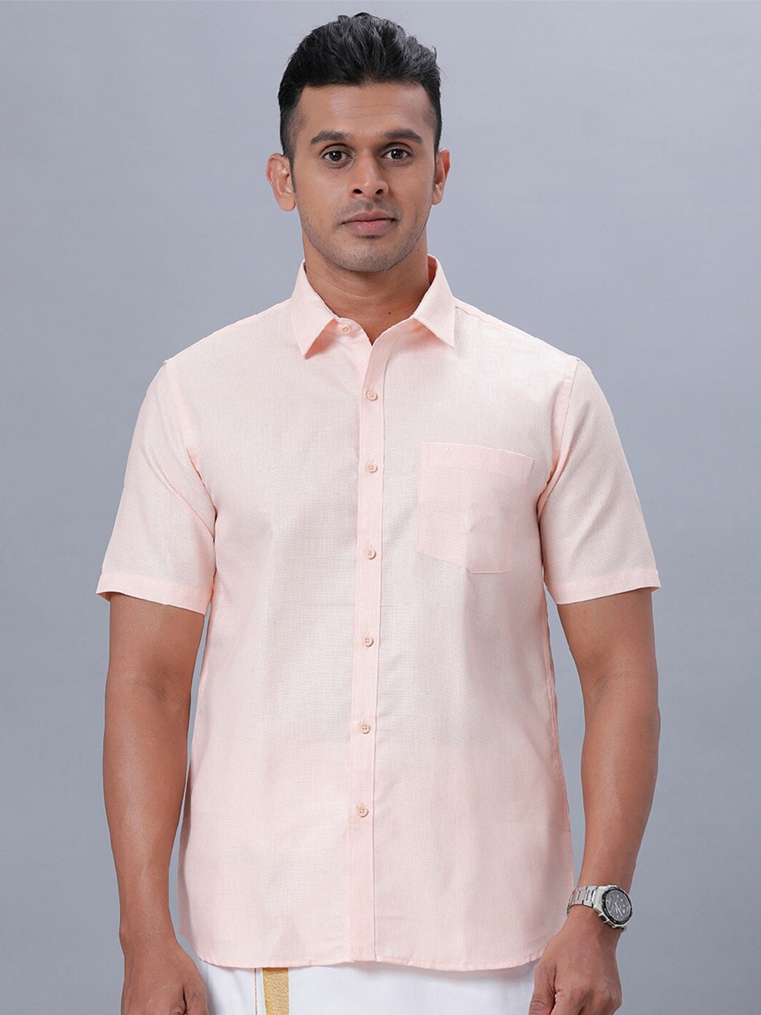 

Ramraj Spread Collar Regular Fit Cotton Casual Shirt, Pink