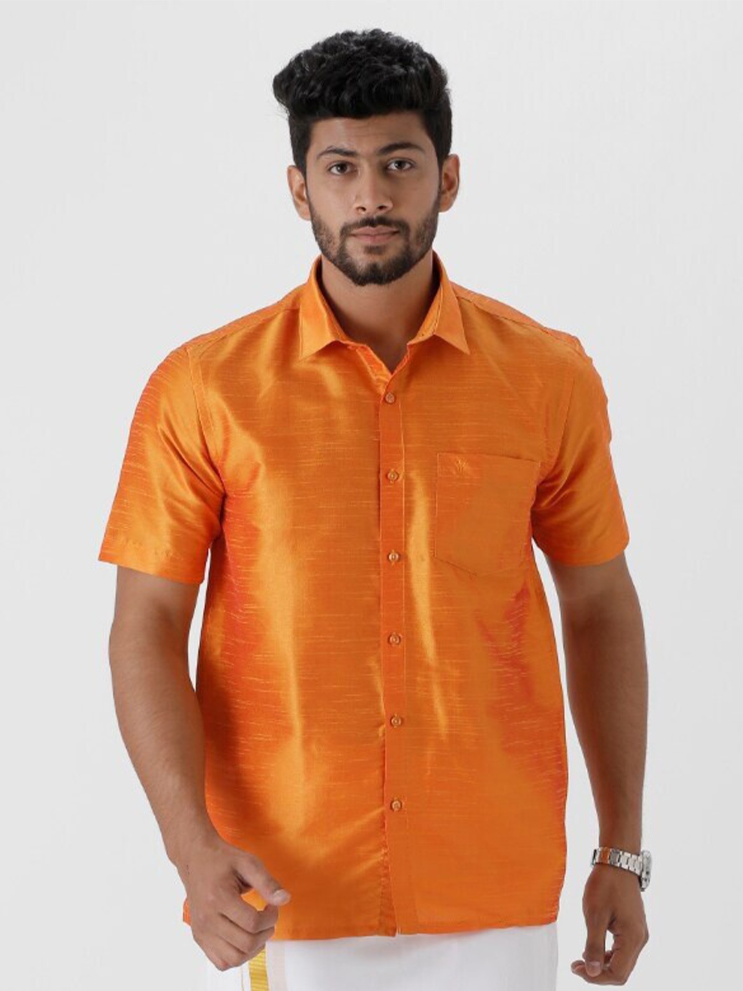 

Ramraj Spread Collar Regular Fit Casual Shirt, Orange