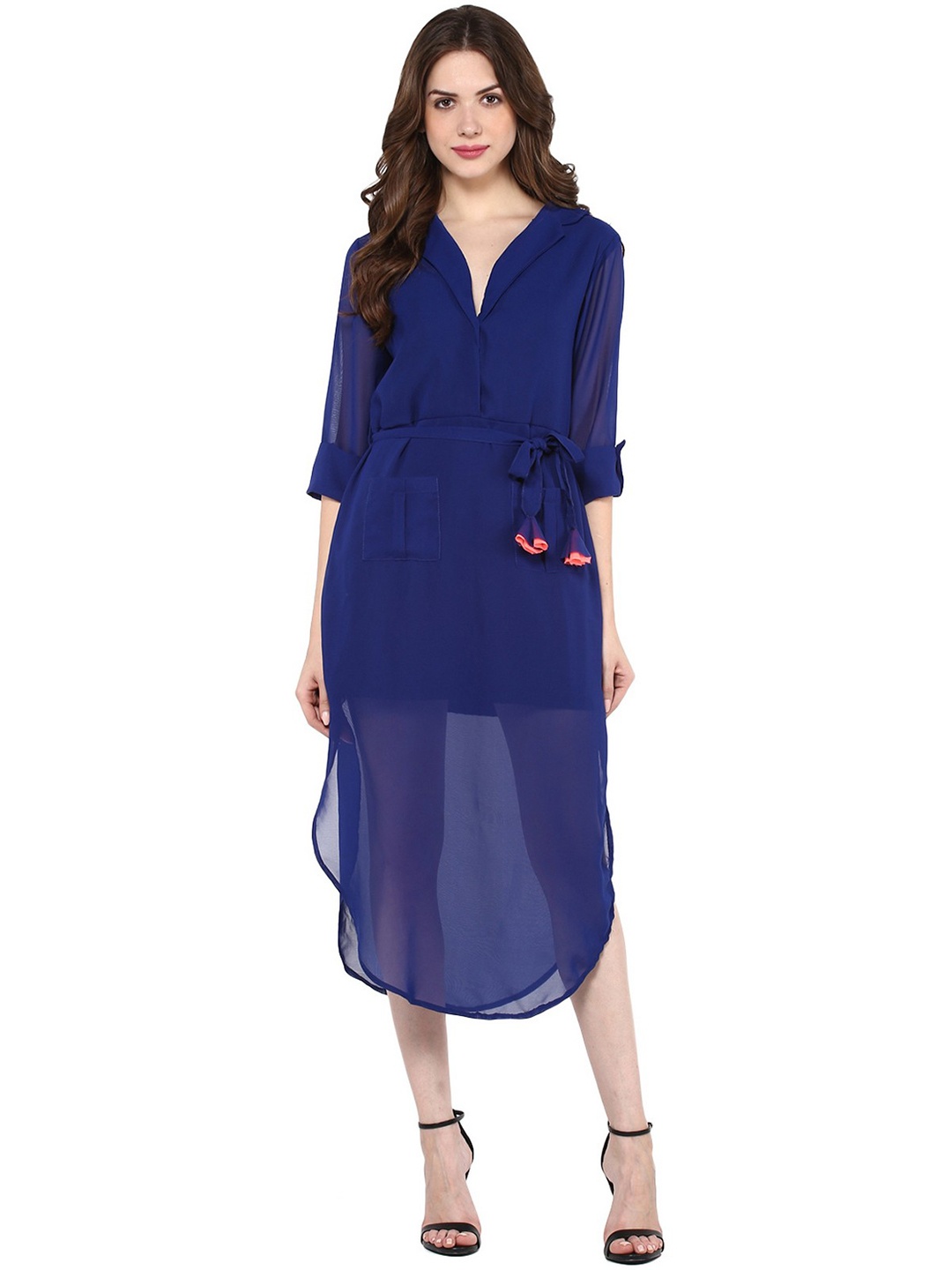 

Zima Leto Women Blue Solid A-Line Dress