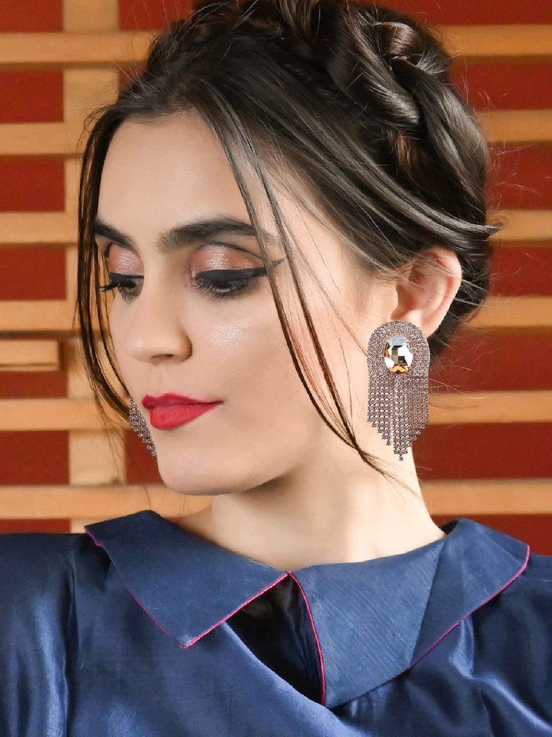 

ODETTE Gold-Plated Stone-Studded Drop Earrings