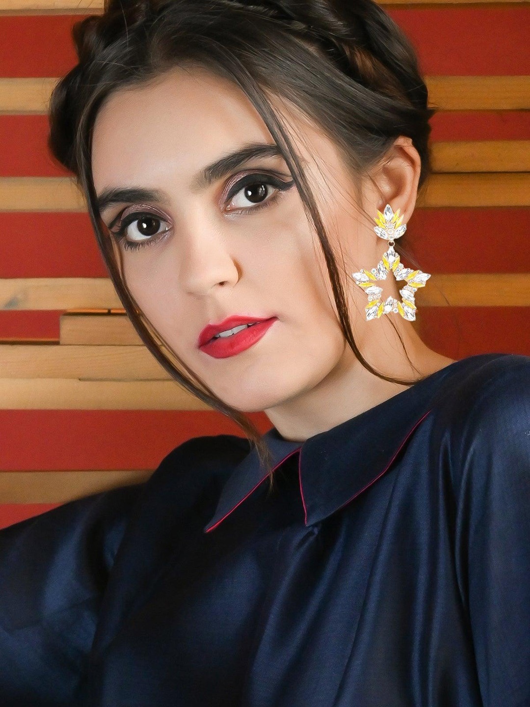 

ODETTE Silver-Plated Star Shaped Crystal Drop Earrings