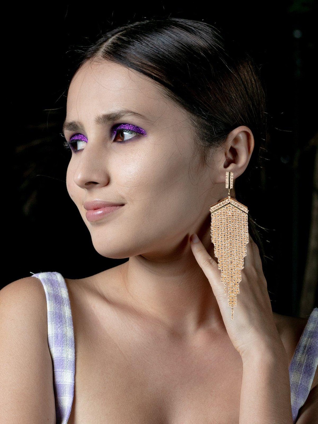

ODETTE Gold-Plated Crystals Contemporary Drop Earrings