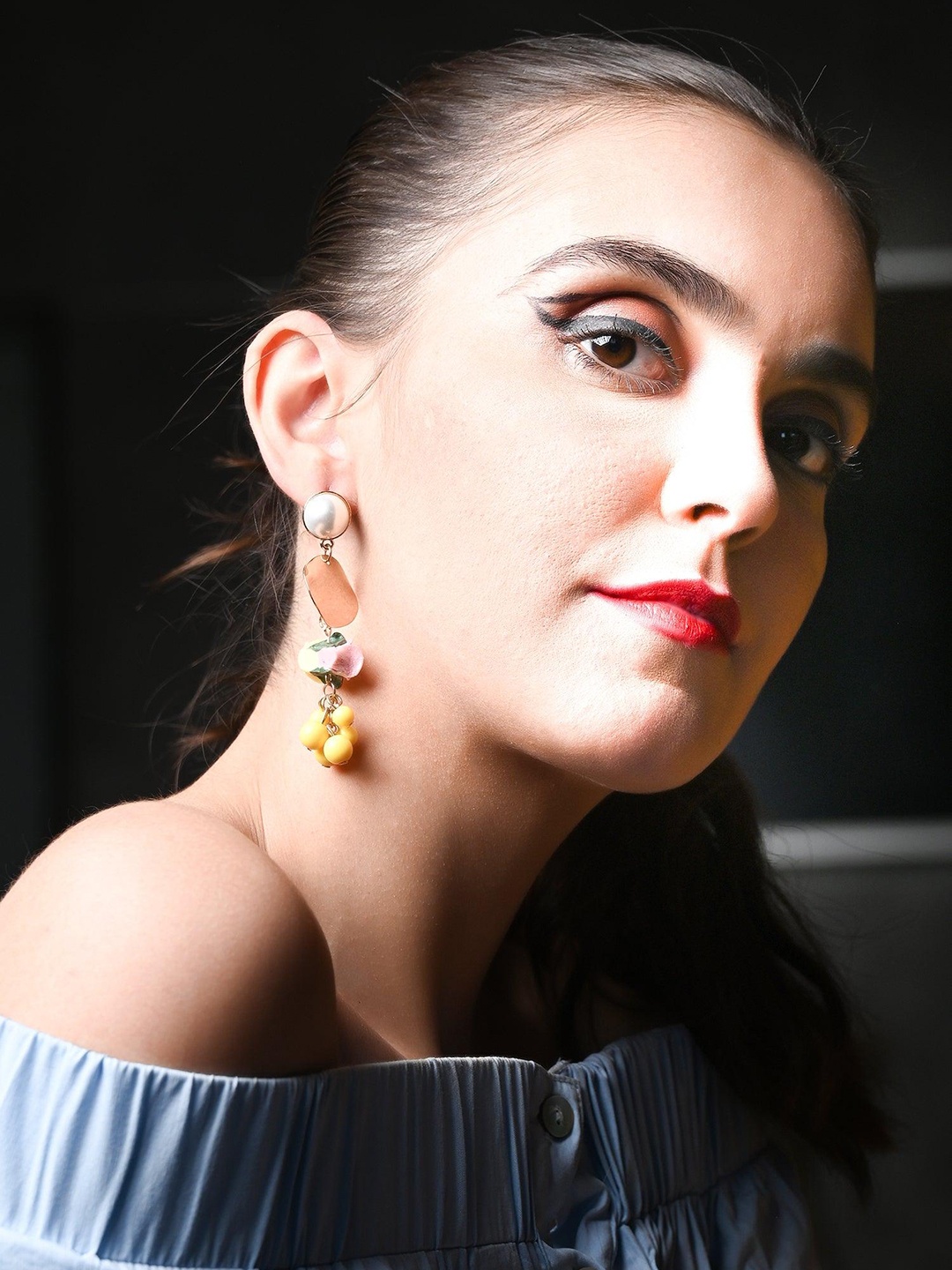 

ODETTE Gold Plated Stone Studded & Beaded Drop Earrings