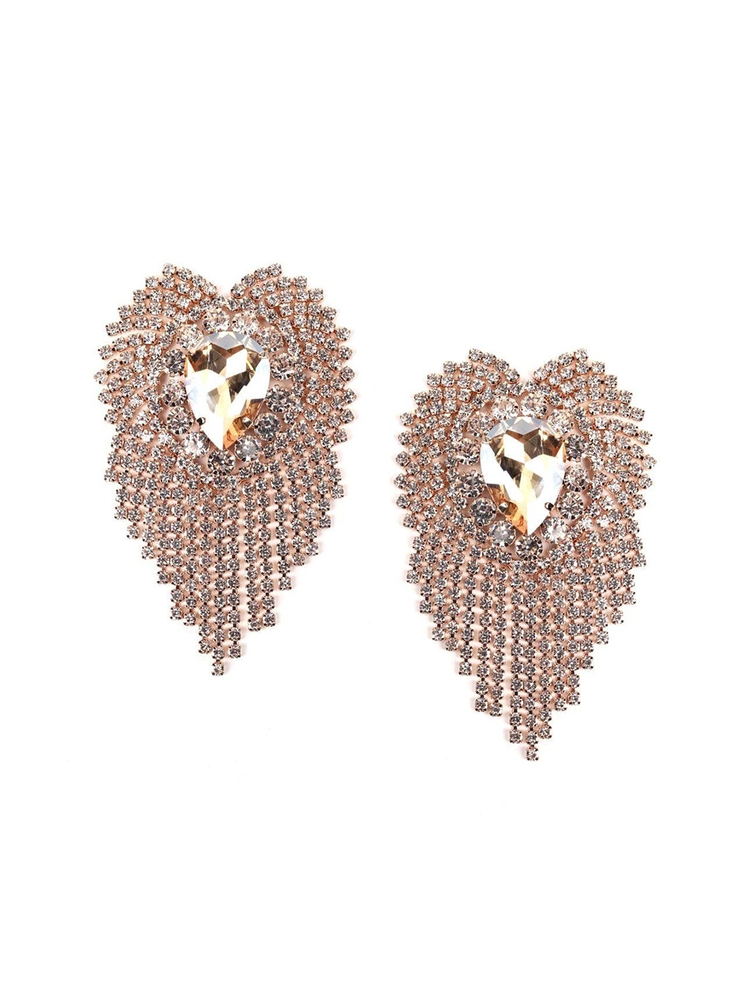 

ODETTE Gold-Plated Stone-Studded Hear Shape Drop Earrings