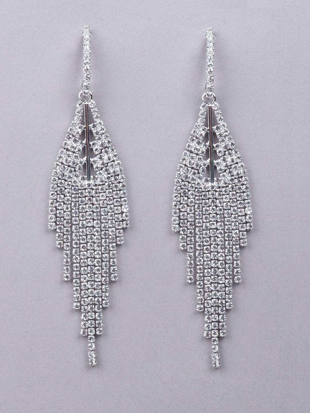 

ODETTE Silver-Plated Crystal Contemporary Drop Earrings