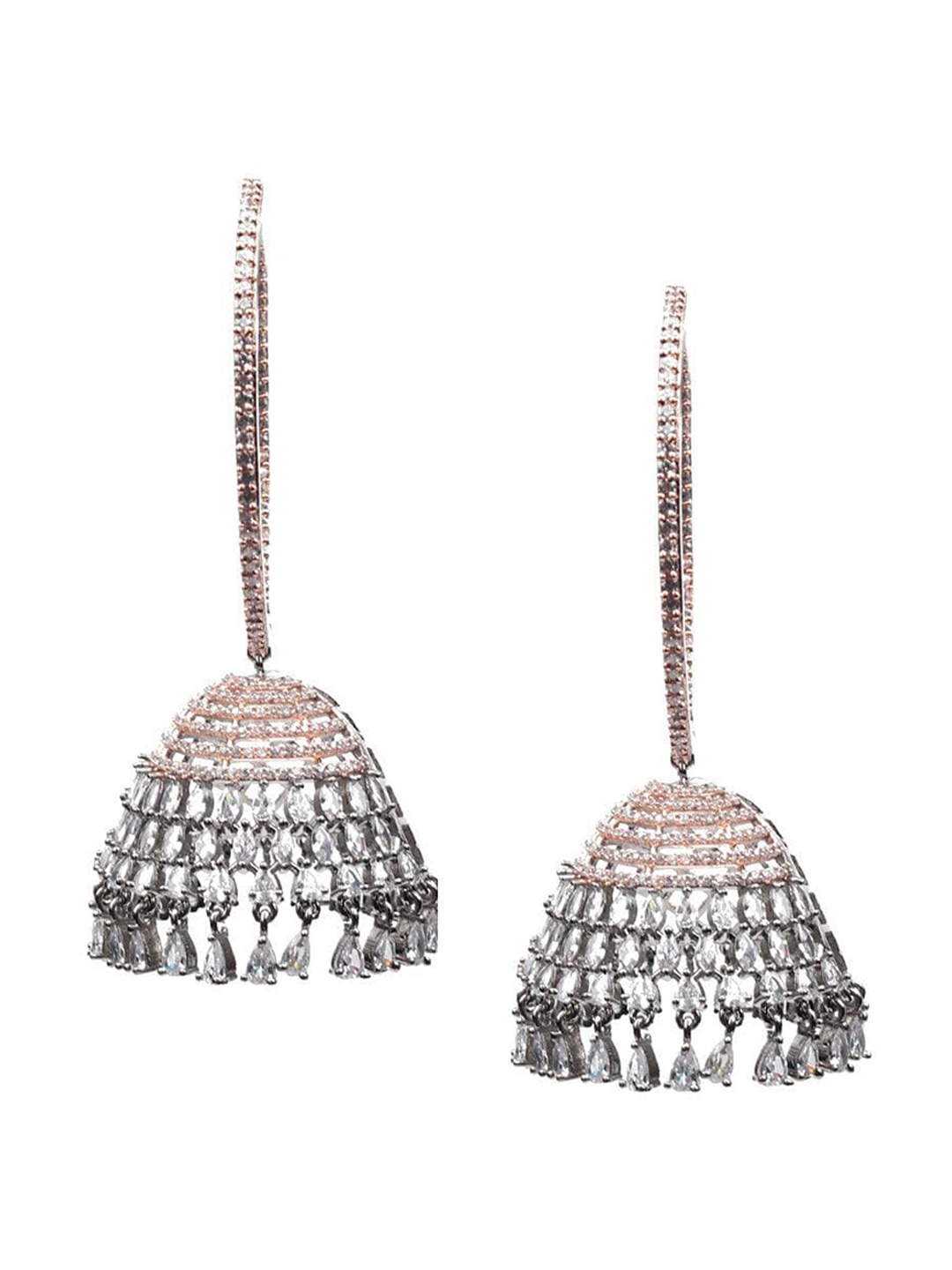 

ODETTE Silver-Plated Rhinestone Studded Contemporary Jhumkas