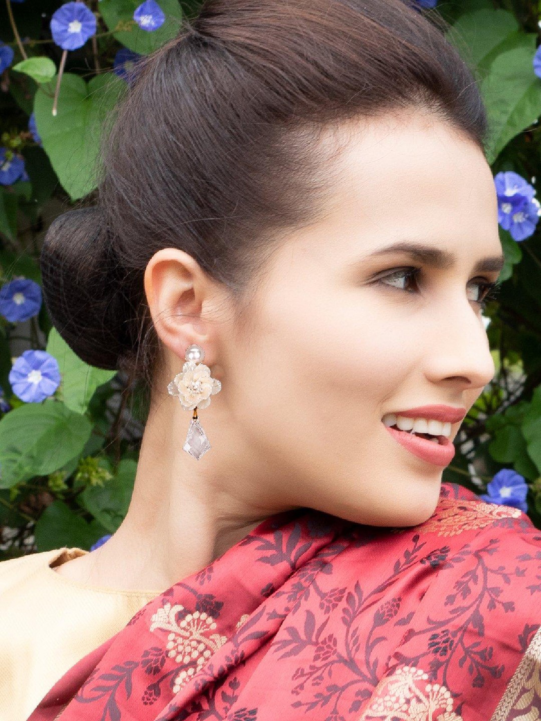 

ODETTE Beaded Floral And Geometric Shaped Drop Earrings, White