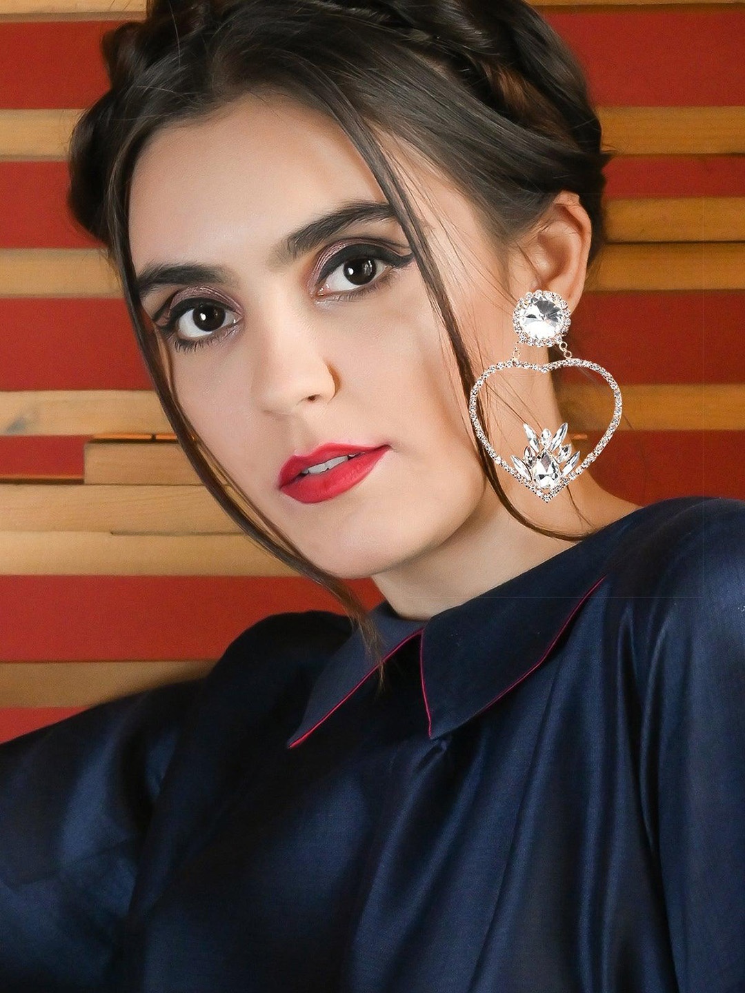 

ODETTE Gold-Plated Heart Shape Crystal Studded Drop Earrings