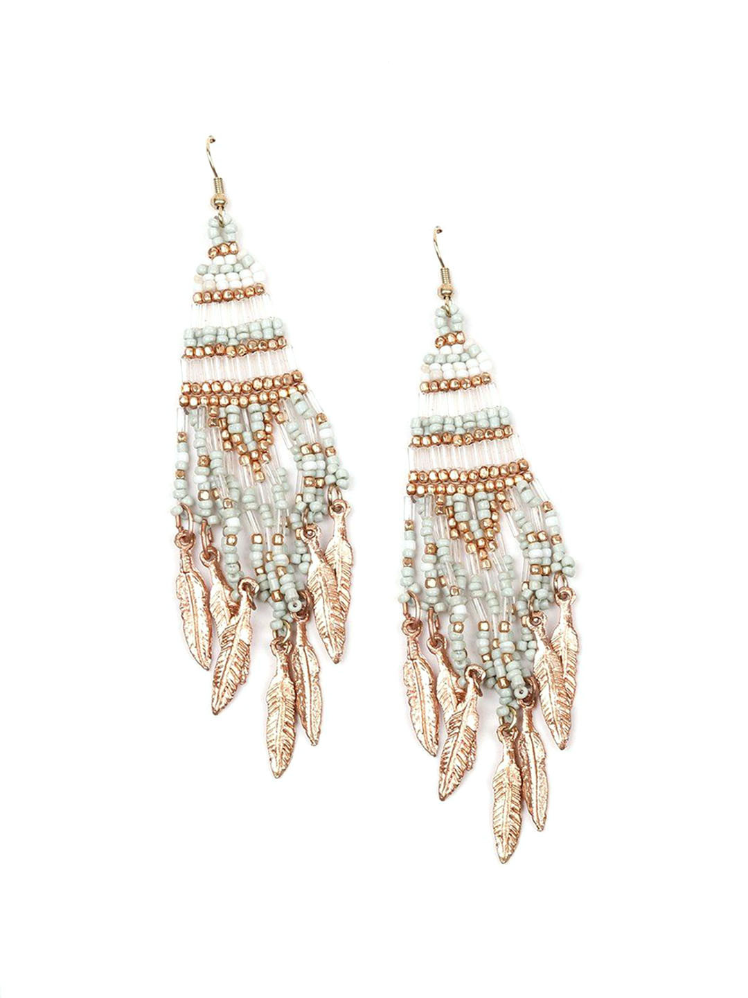 

ODETTE Gold-Plated Stone-Studded & Beaded Contemporary Drop Earrings