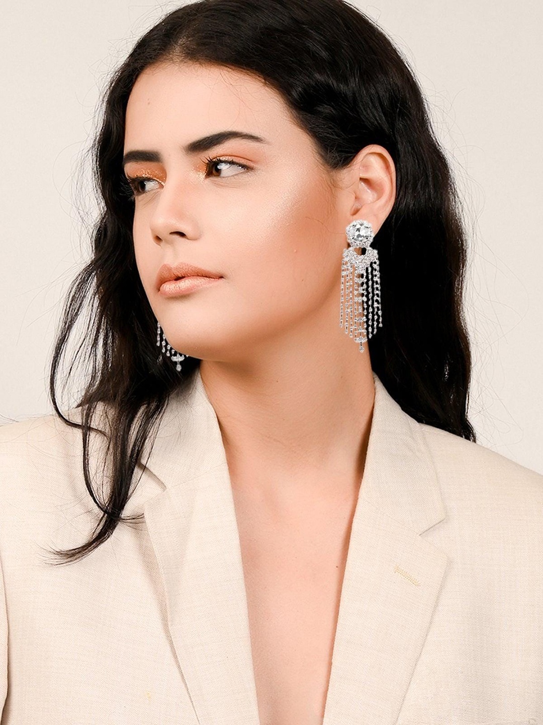 

ODETTE Silver-Plated Contemporary Drop Earrings
