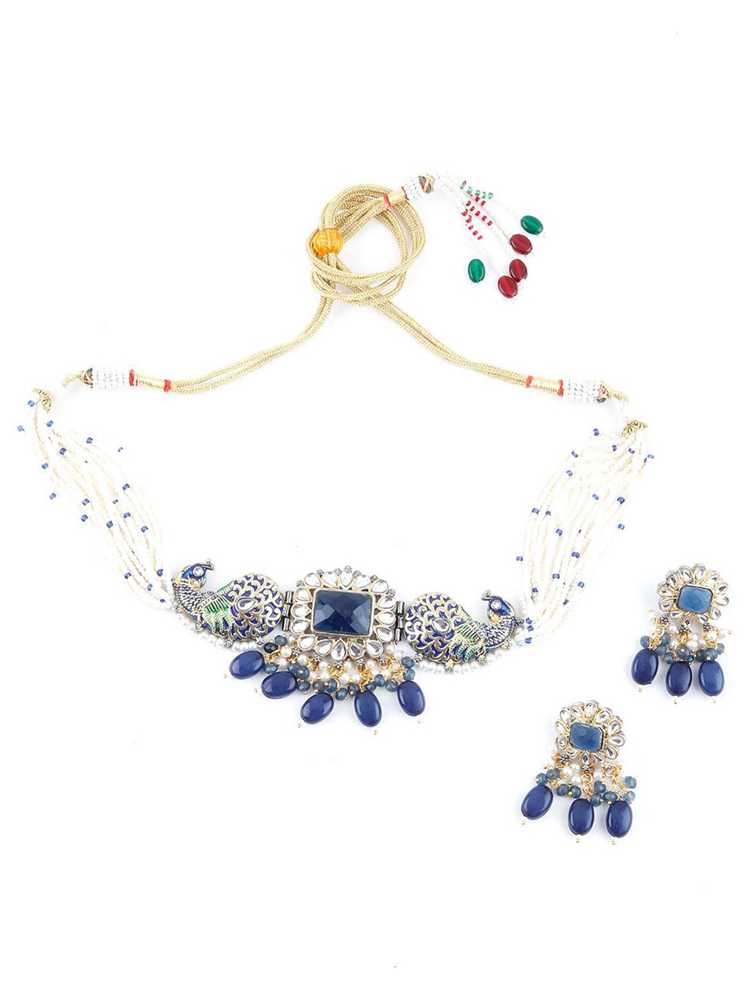

ODETTE Gold-Plated Stone-Studded & Beaded Jewellery Set