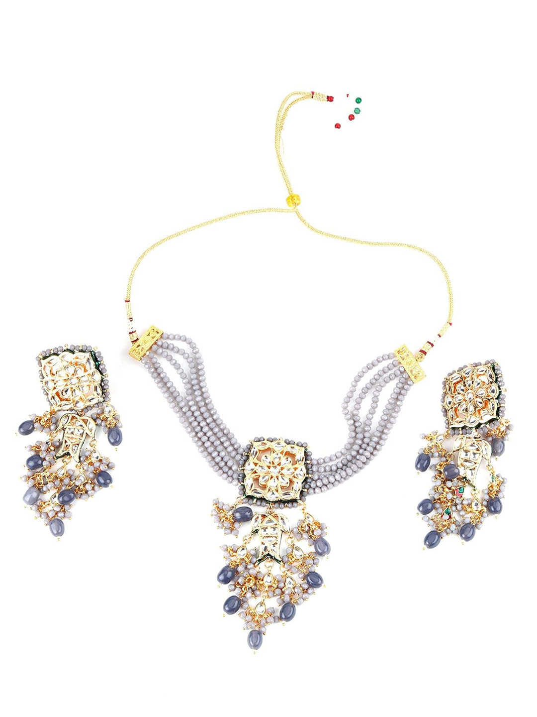 

ODETTE Gold-Plated Stone-Studded & Beaded Jewellery Set