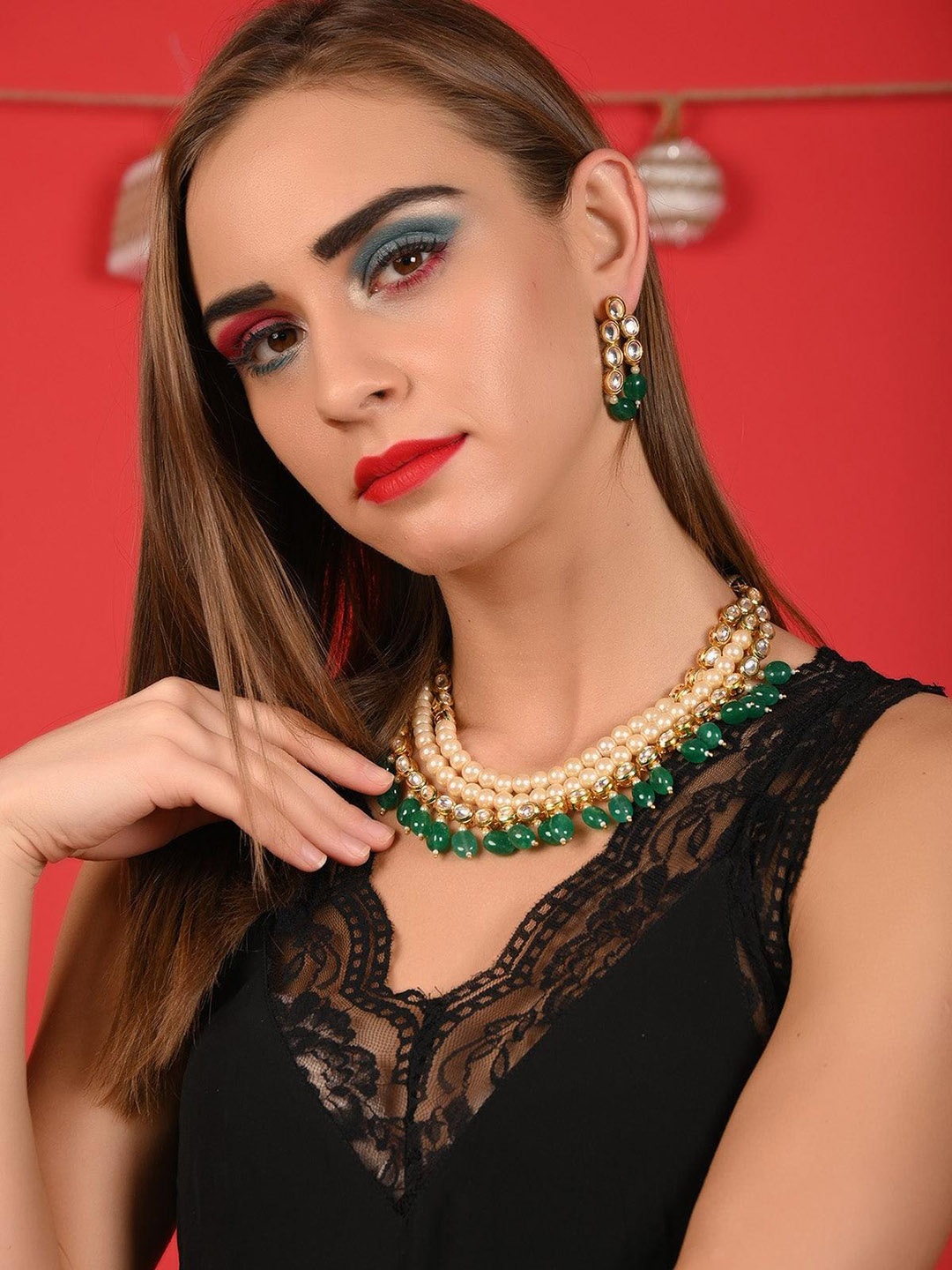 

ODETTE Gold-plated Kundan-studded & Pearl-beaded Jewellery Set
