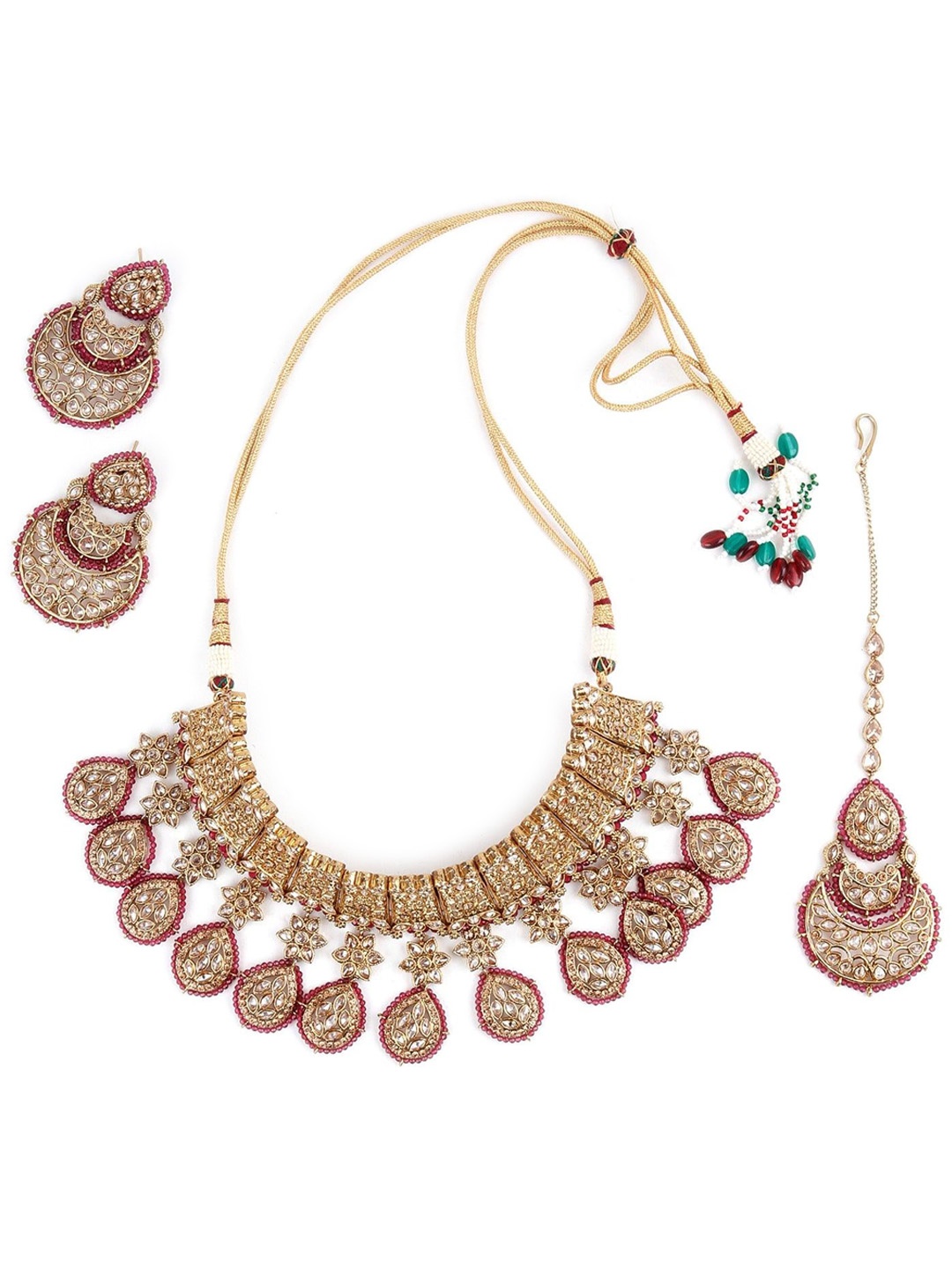 

ODETTE Gold-Plated Stone-Studded & Beaded Jewellery Set