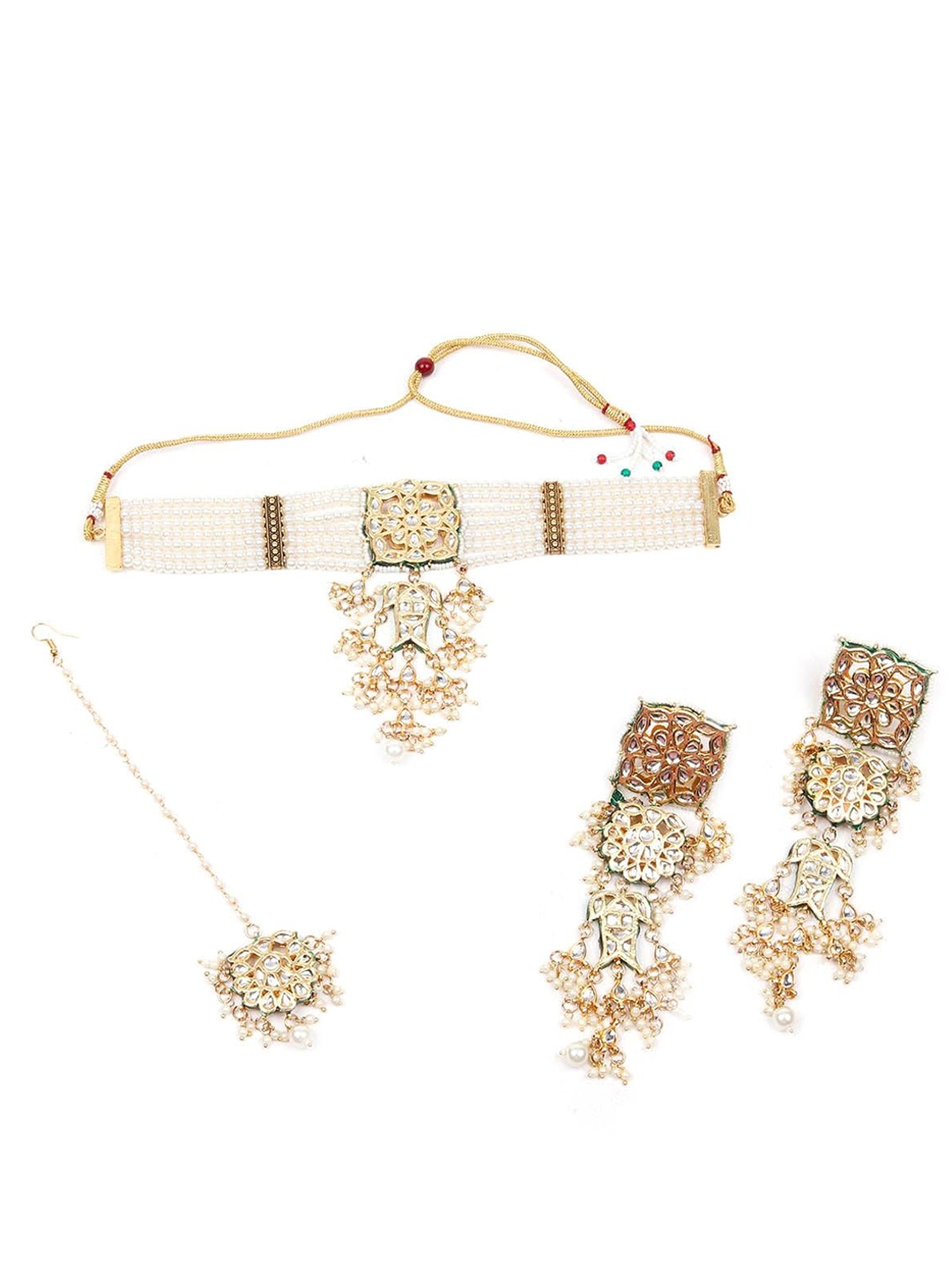 

ODETTE Gold-Plated Pearl-Studded & Beaded Choker With Earrings